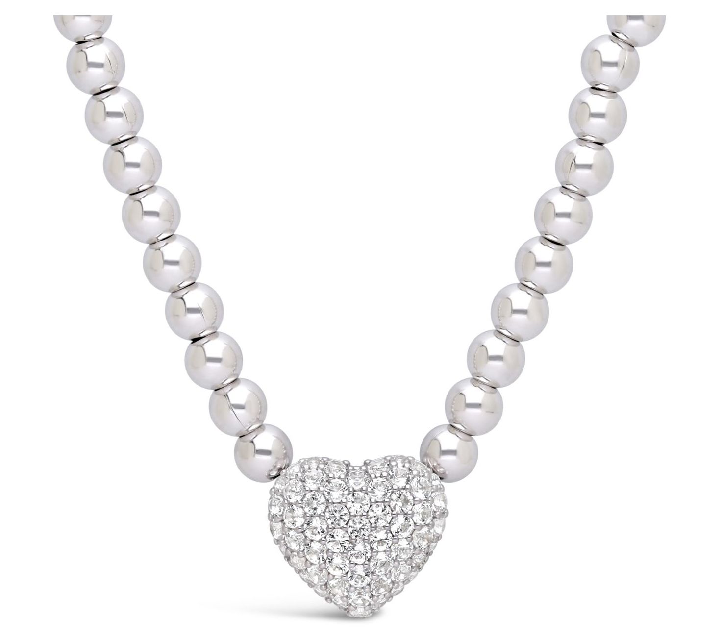 Elyse Ryan Sterling Silver Beaded Topaz Pave Heart Necklace