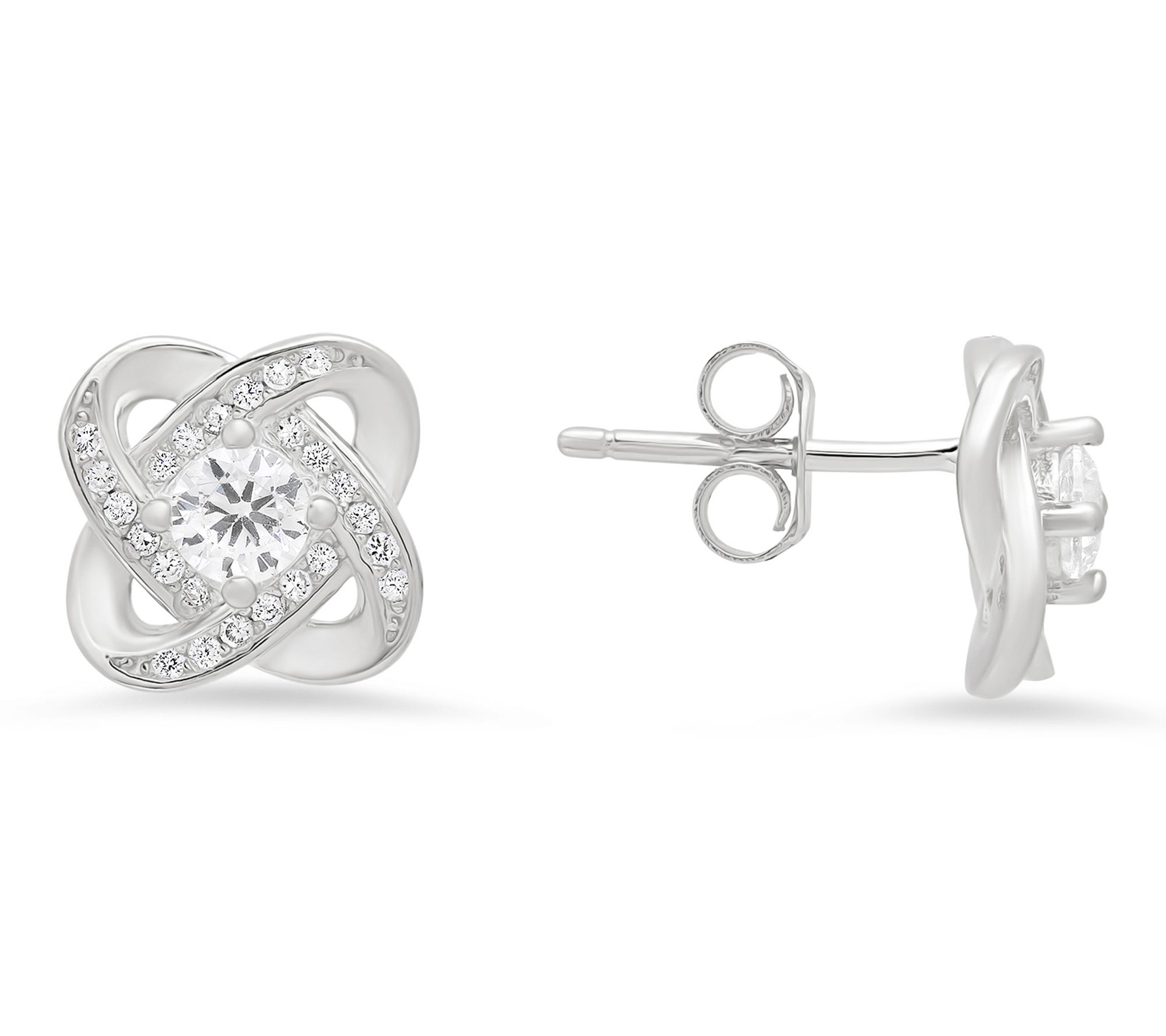 Diamonique Love Knot Stud Earrings, Sterling Silver