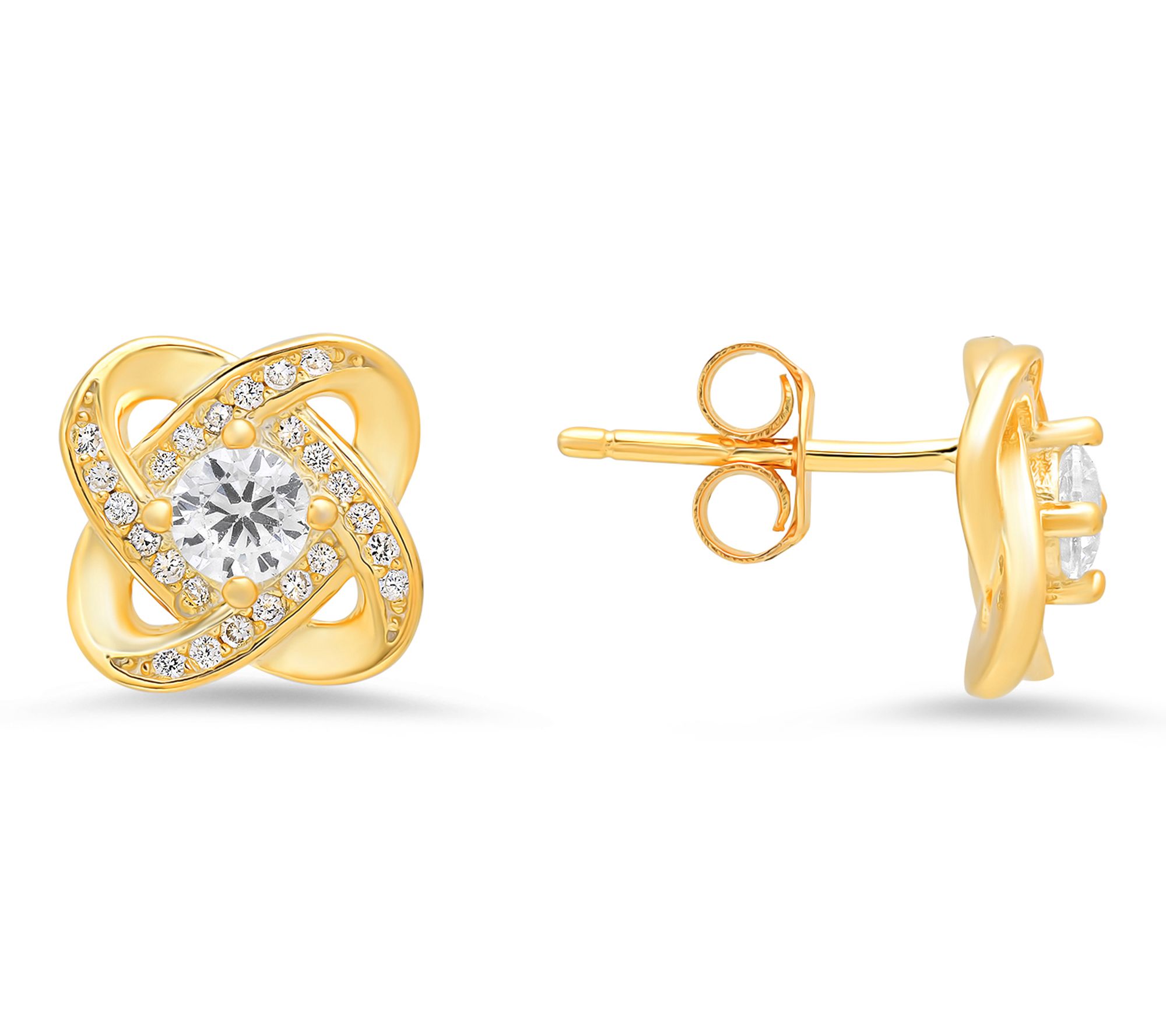 Diamonique Love Knot Stud Earrings, Sterling Silver