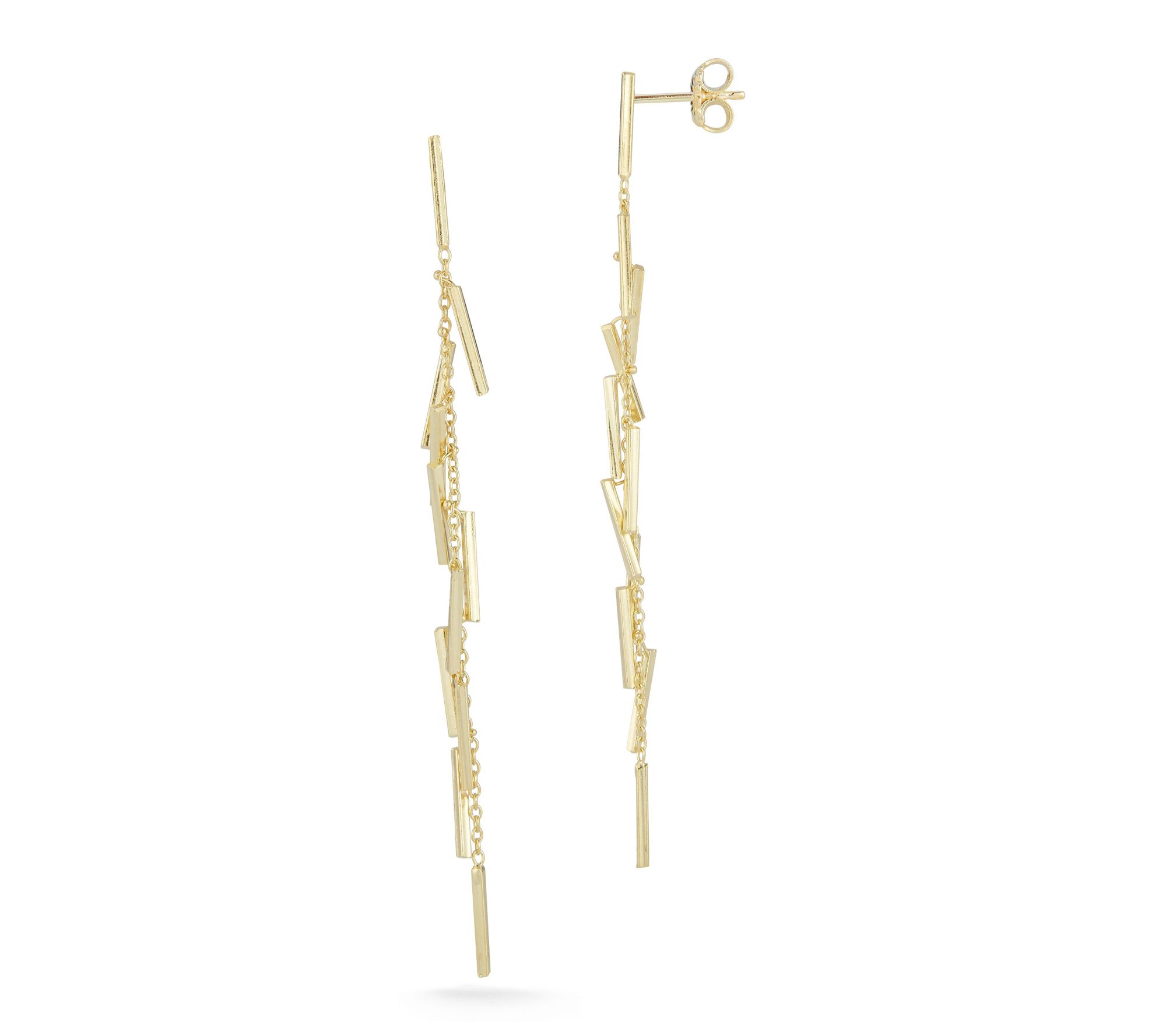 Sterlina Silver 3" Bar Chain Drop Earrings, 14KGold Plated