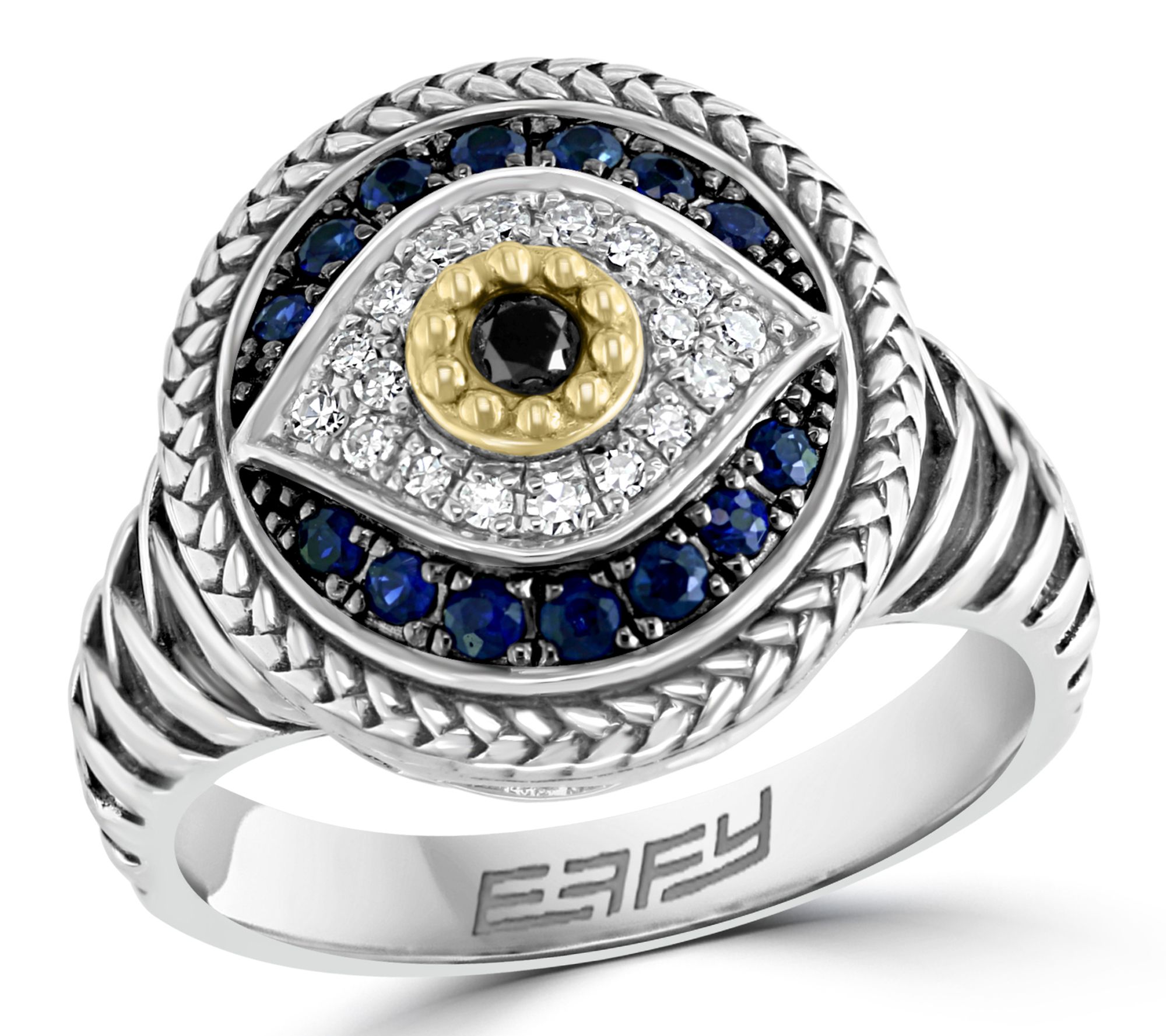 Effy Diamond & Sapphire Two-Tone Evil Eye Ring,Sterling