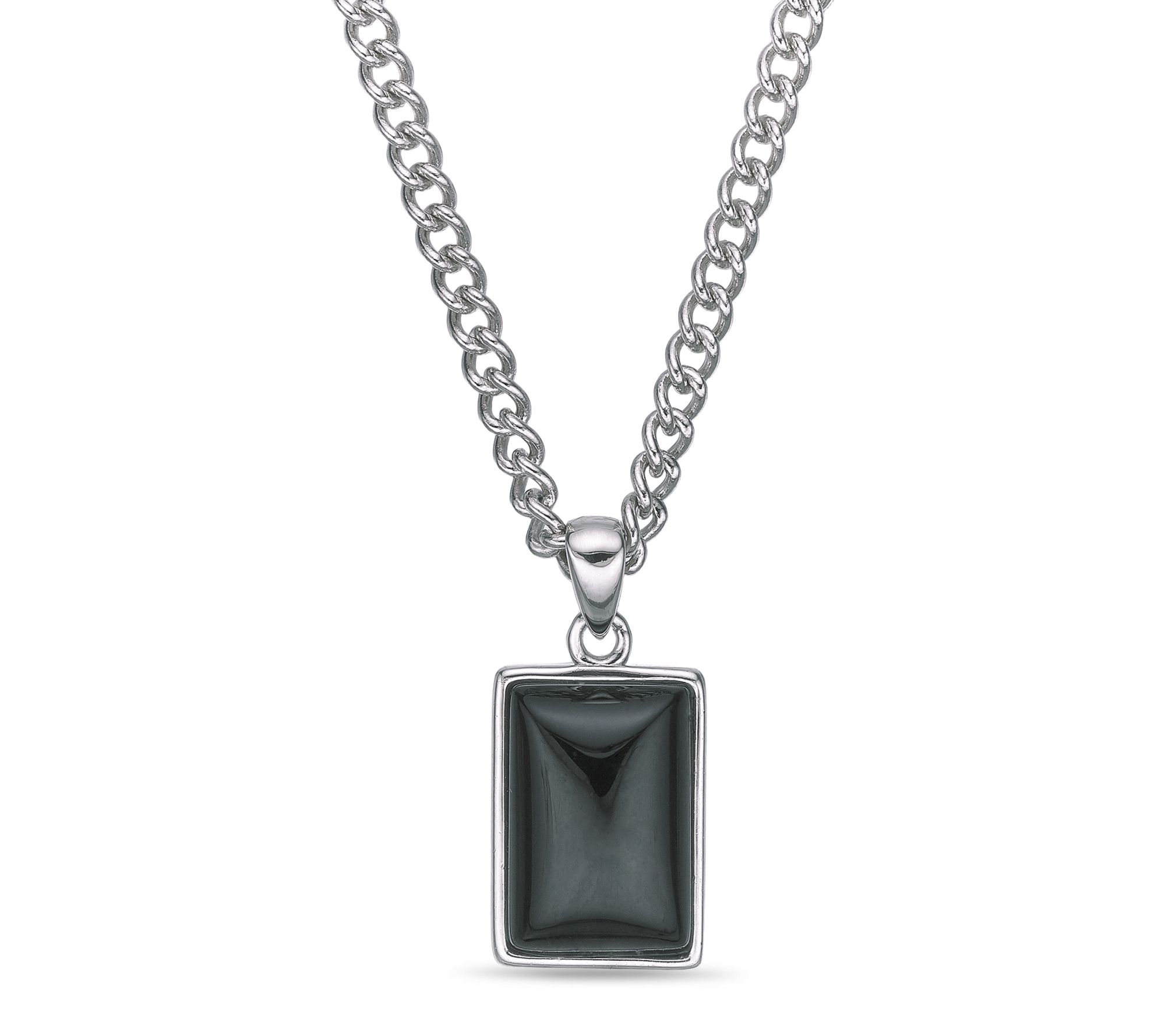 LYNX Men's Sterling Black Agate Pendant w/ Chain