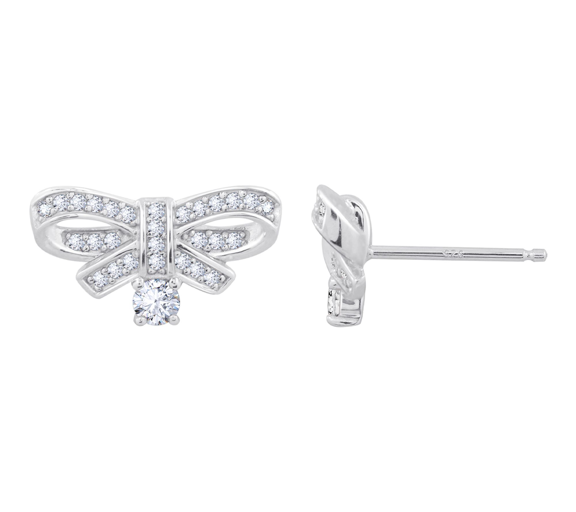 Diamonique Pave Bow Stud Earrings, Sterling Silver