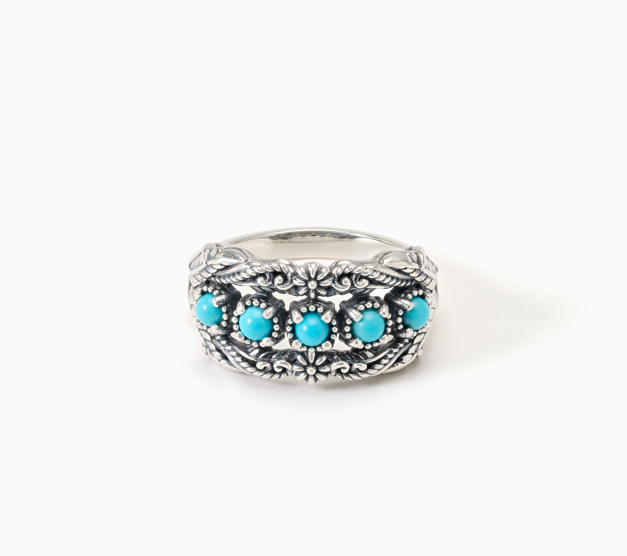 American West Sterling Silver Vine & Leaf 5 Gemstone Ring