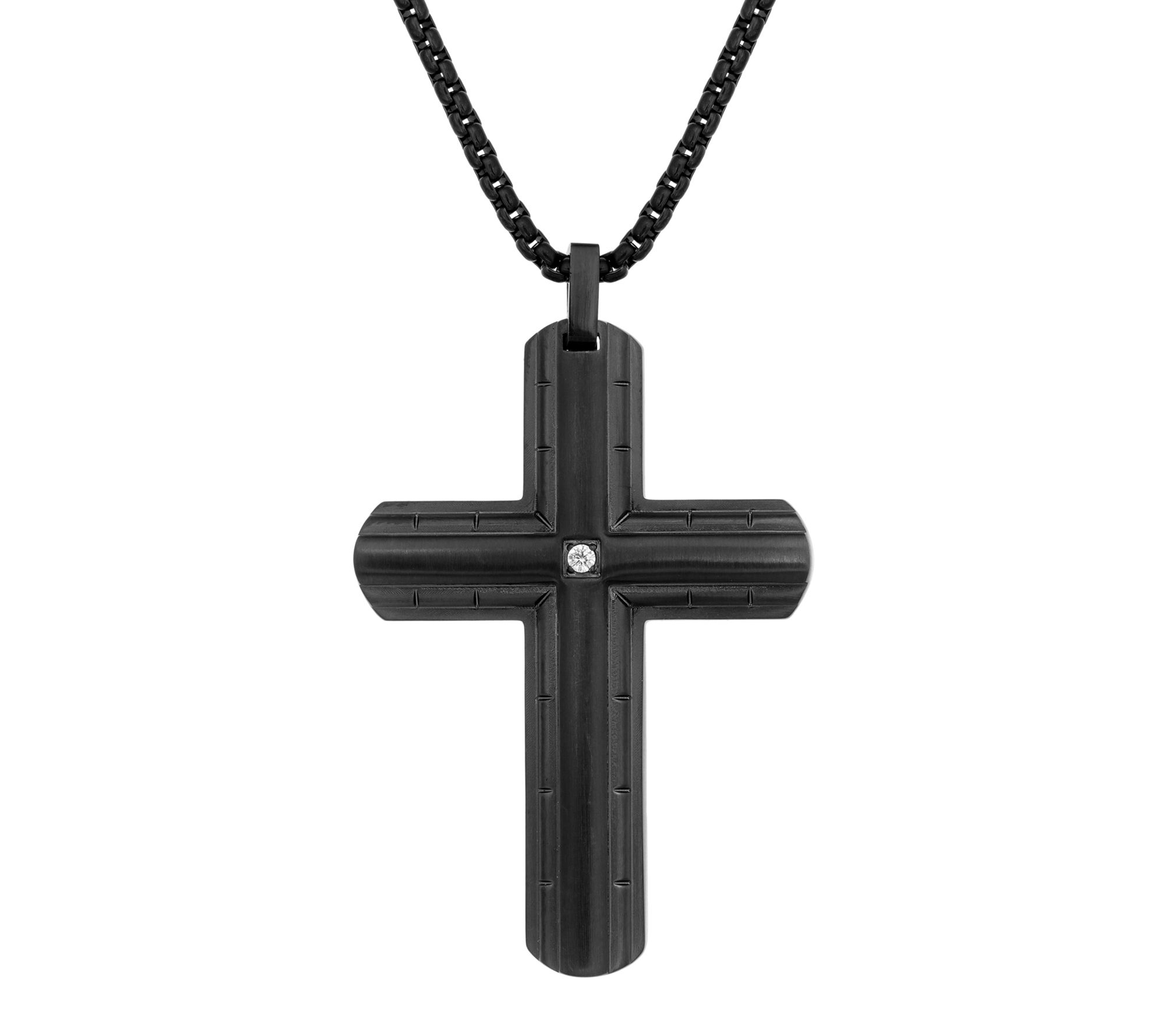 LYNX Men's Stainless Steel Diamond Cross Pendant w/ Chain