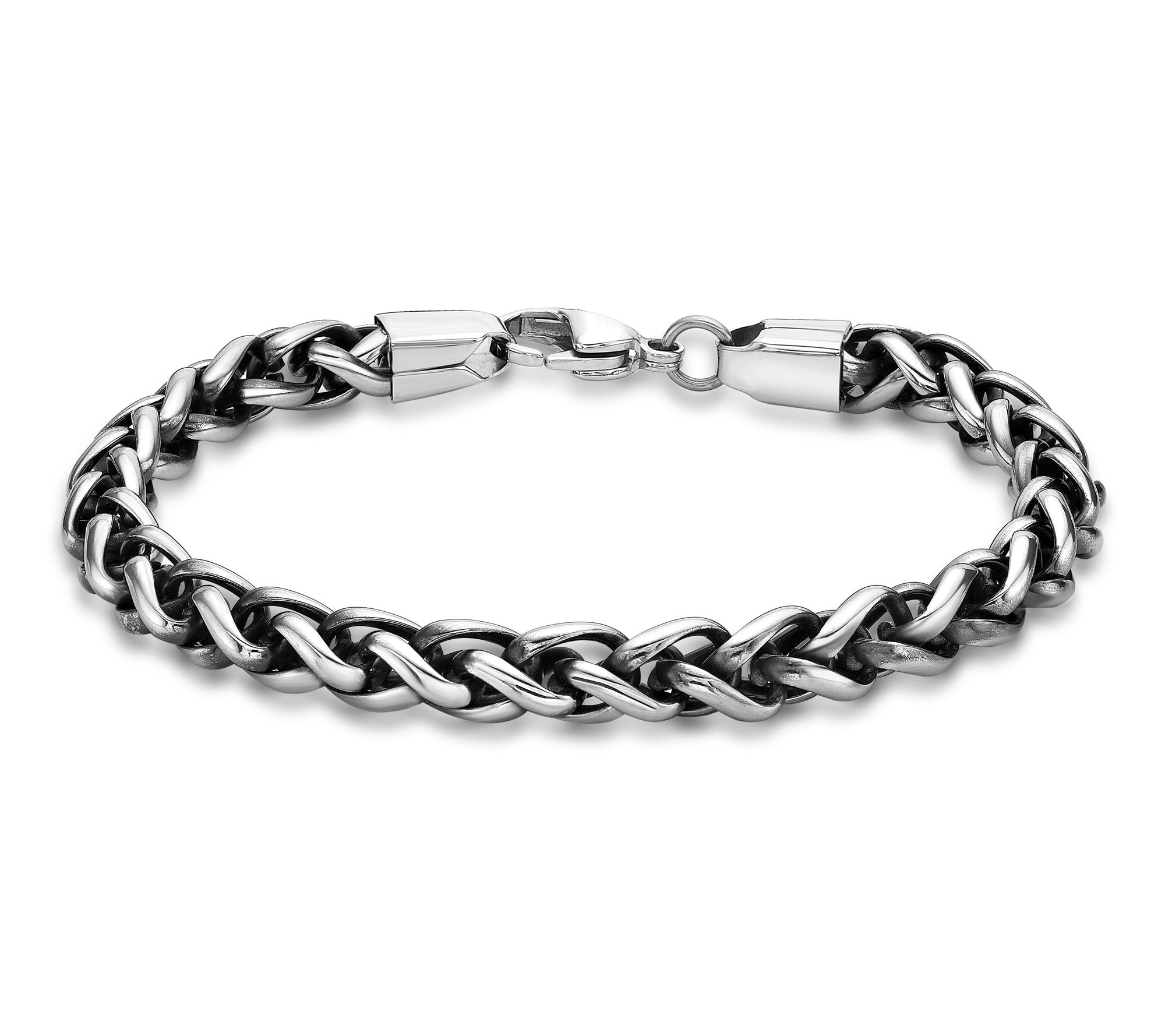 LYNX Men's Stainless Steel Antique Finish Wheat Chain Bracelet