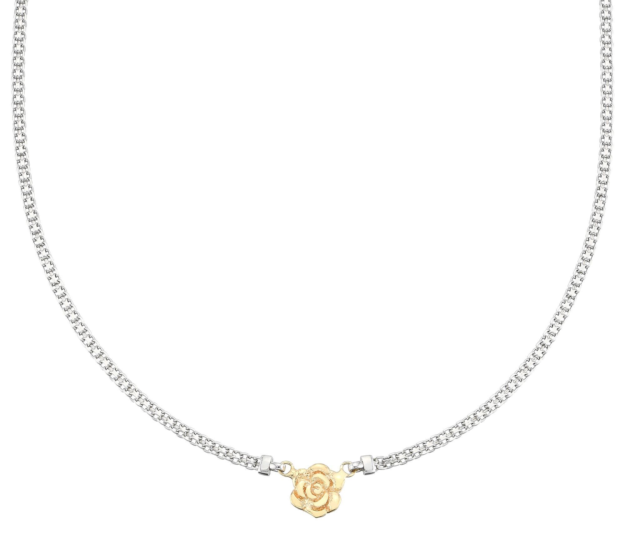 Silver Style Two-Tone Rose Bloom Bismark Necklace, Sterling
