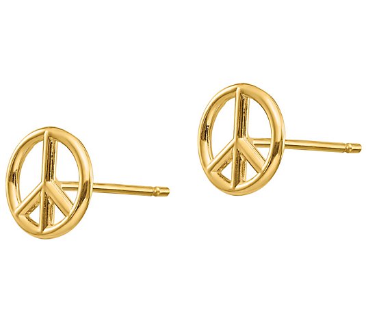 14K Gold Polished Peace Symbol Post Earrings