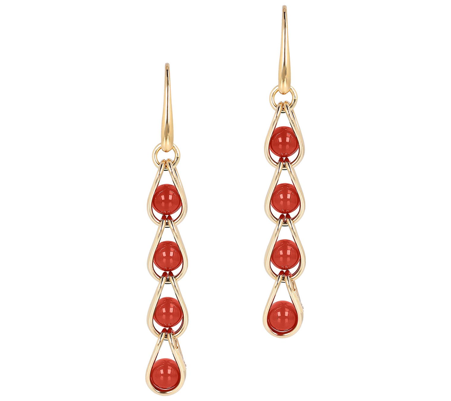 Italian Gold Caged Gemstone Dangle Earrings, 14K Gold