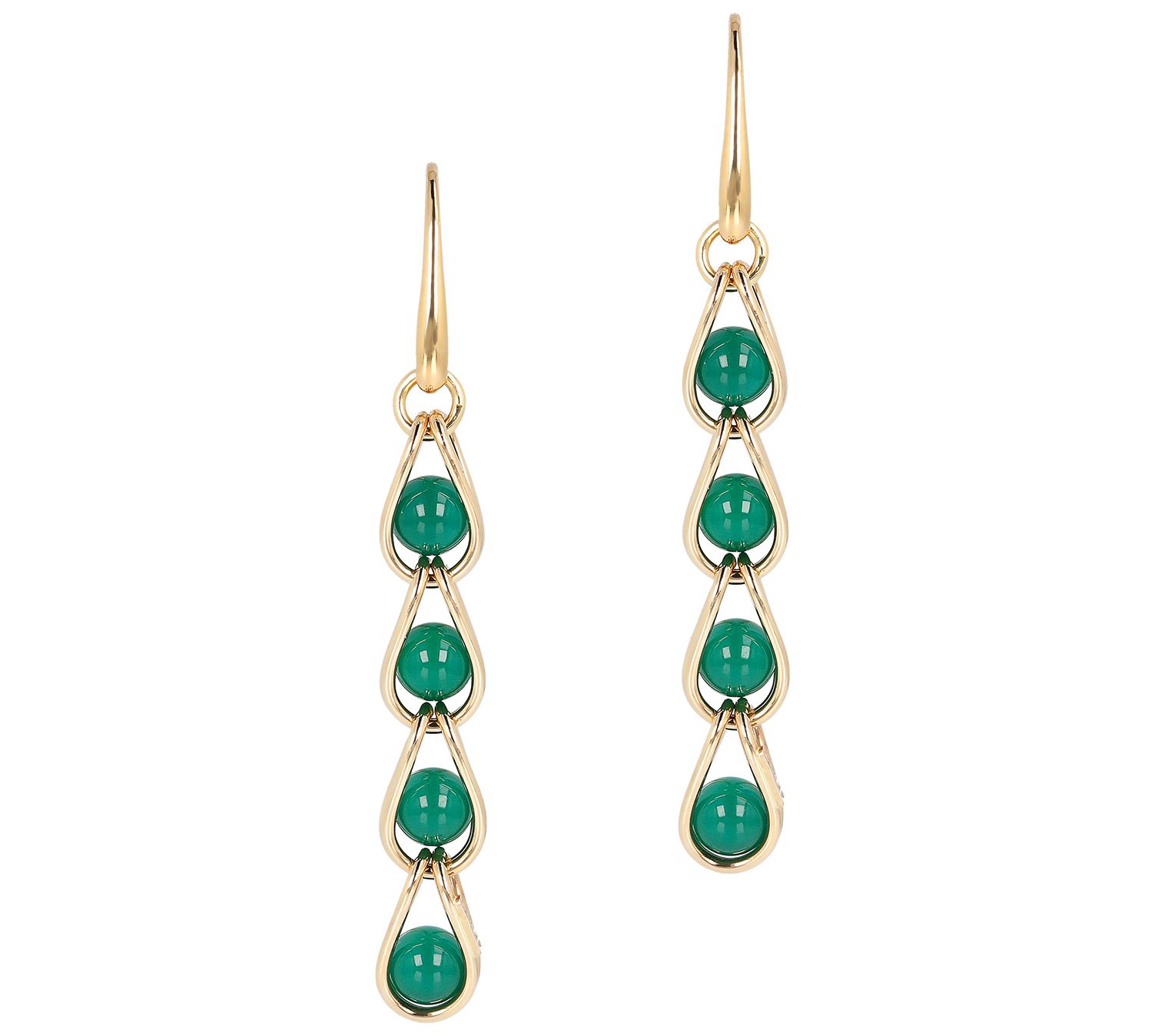 Italian Gold Caged Gemstone Dangle Earrings, 14K Gold