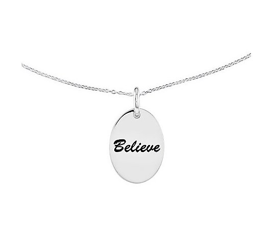 Sterling Polished Oval Encouragement Pendant w/18" Chain