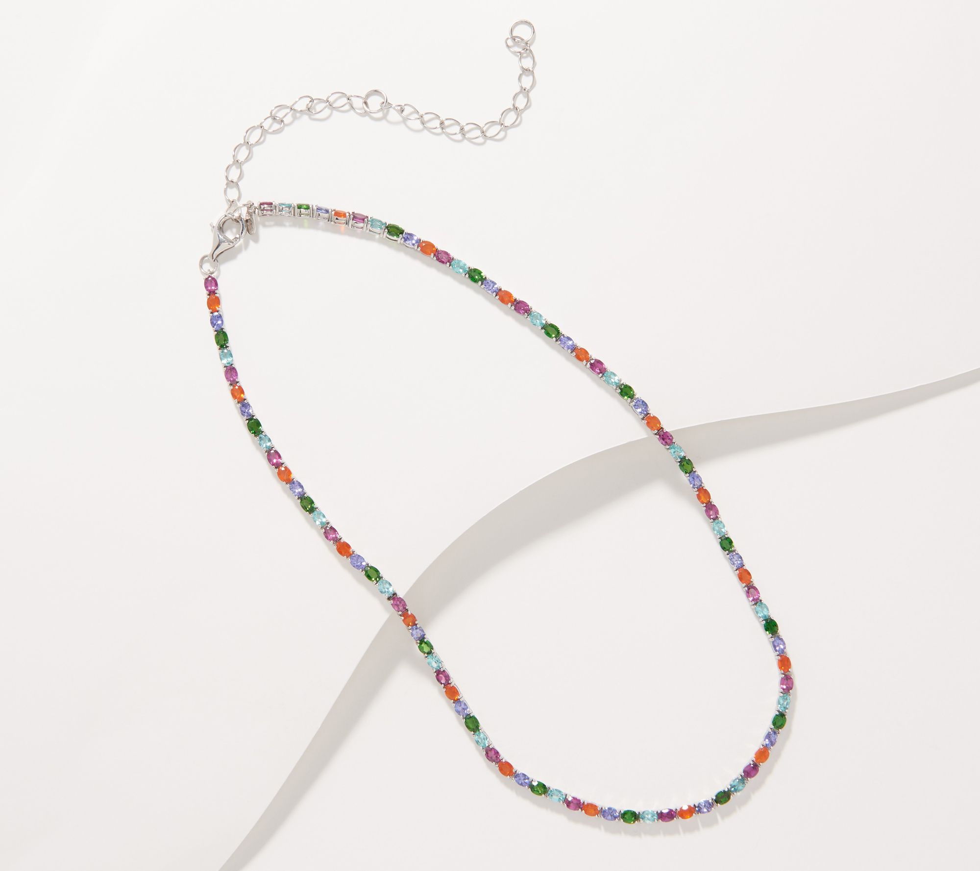 Generation Gems Oval Cut Multi Exotic Gemstone Tennis Necklace