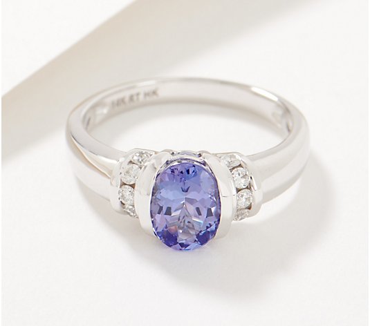Affinity Gems Oval Cut Tanzanite and Diamond Ring, 14K Gold