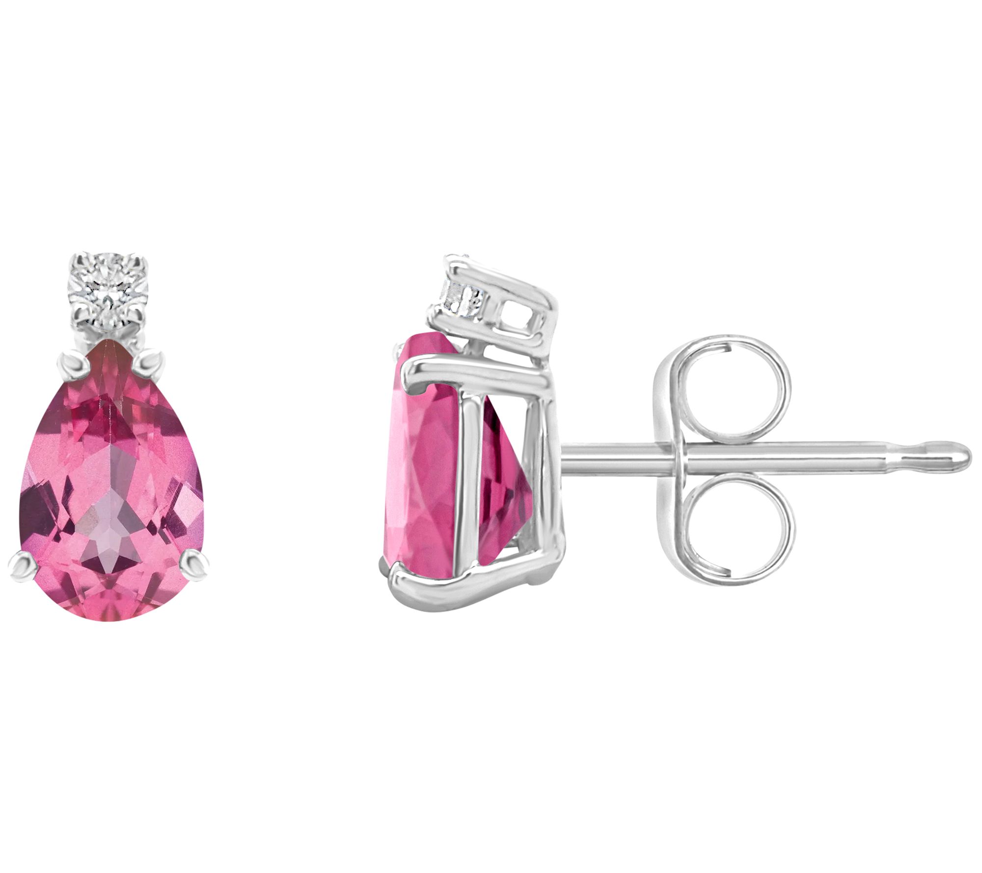 14K Pear Cut 1.00 cttw Pink Topaz & Diamond Acc ent Earrings