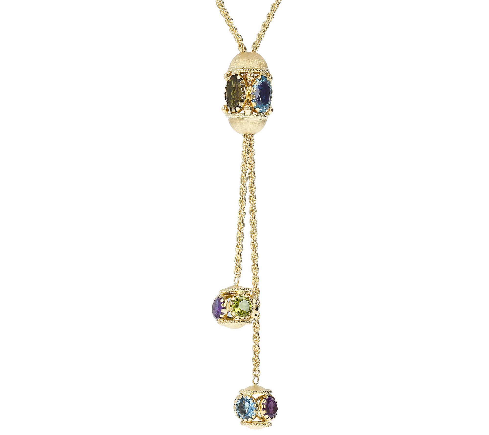 Arte d' Oro 11.00 cttw Gemstone Lariat 24" Necklace, 18K