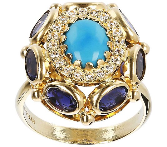 Arte d' Oro Turquoise and Gemstone Oval Ring, 18K