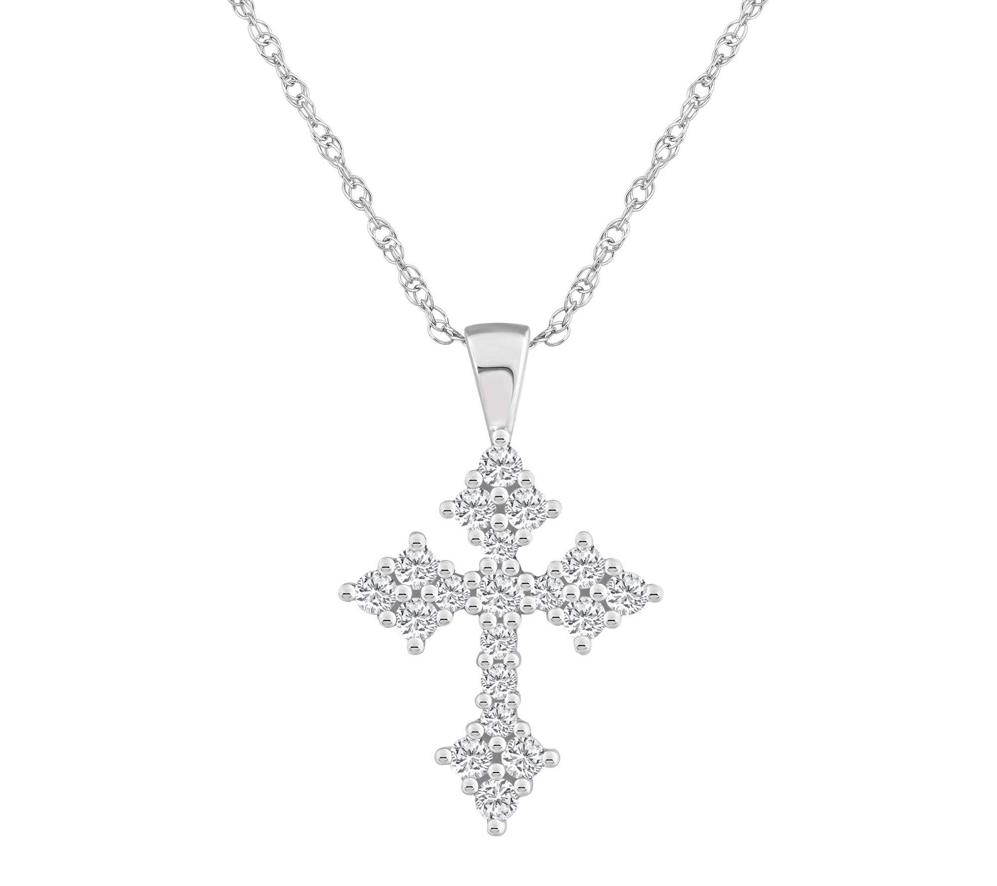 Affinity 0.75 cttw Diamond Cross Pendant w/ Cha in, 14K Gold
