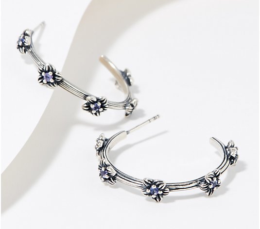 Or Paz Sterling Silver Gemstone Floral Hoop Earrings