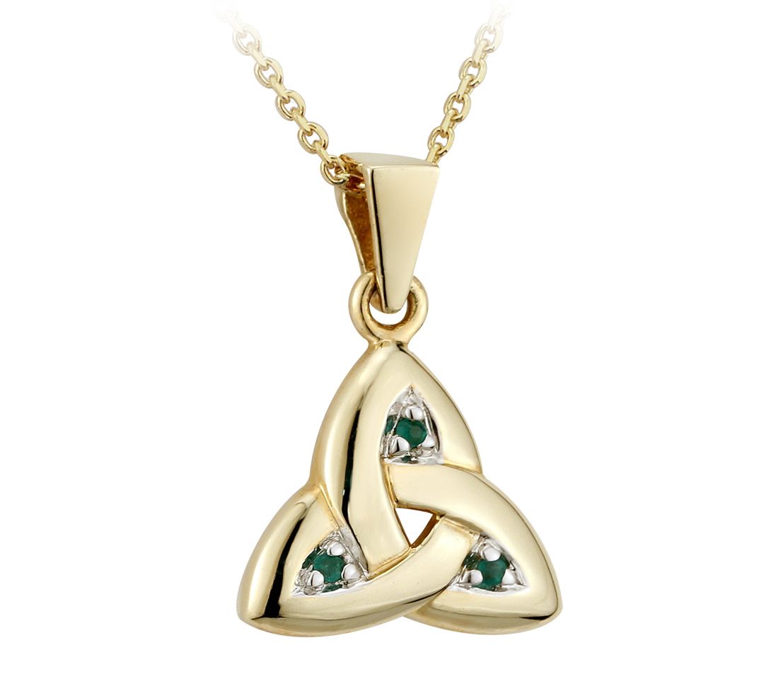 Solvar 14K Gold Emerald Trinity Knot Pendant w/Chain