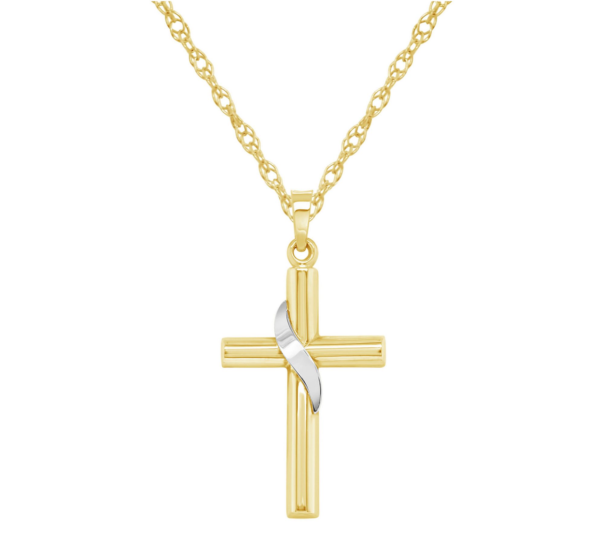 Men's TwoTone Cross Pendant w/ Chain, 14K Gold