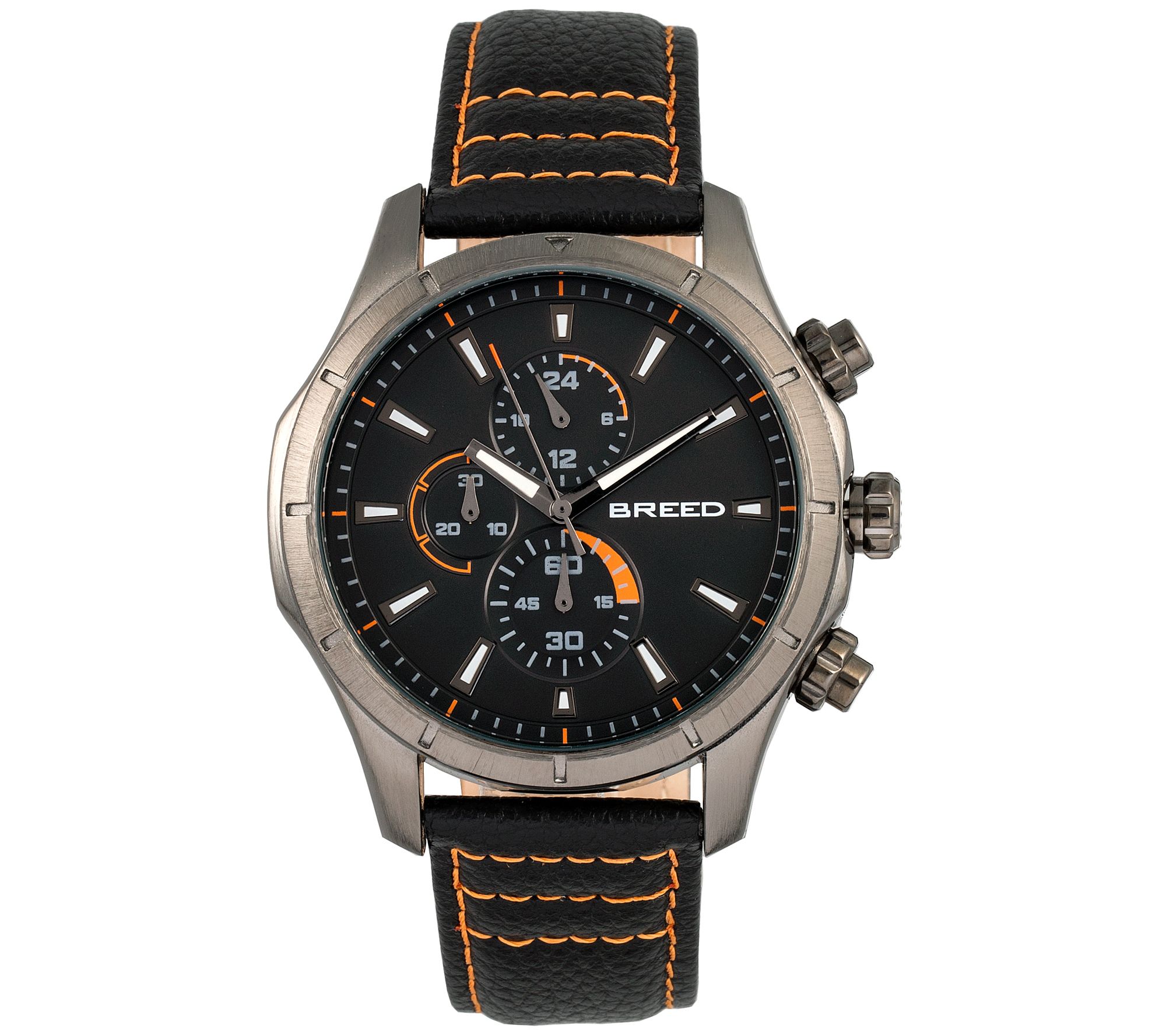 Breed Men's Lacroix Chronograph Black Leather S trap Watch