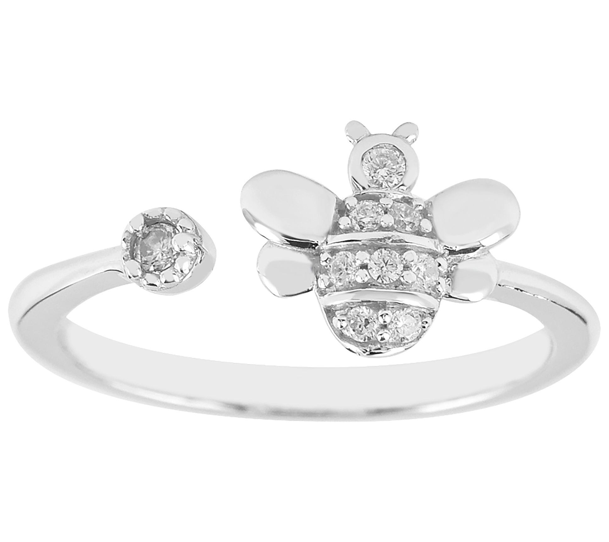 Diamonique Pave Honey Bee Cuff Ring, Sterling Silver