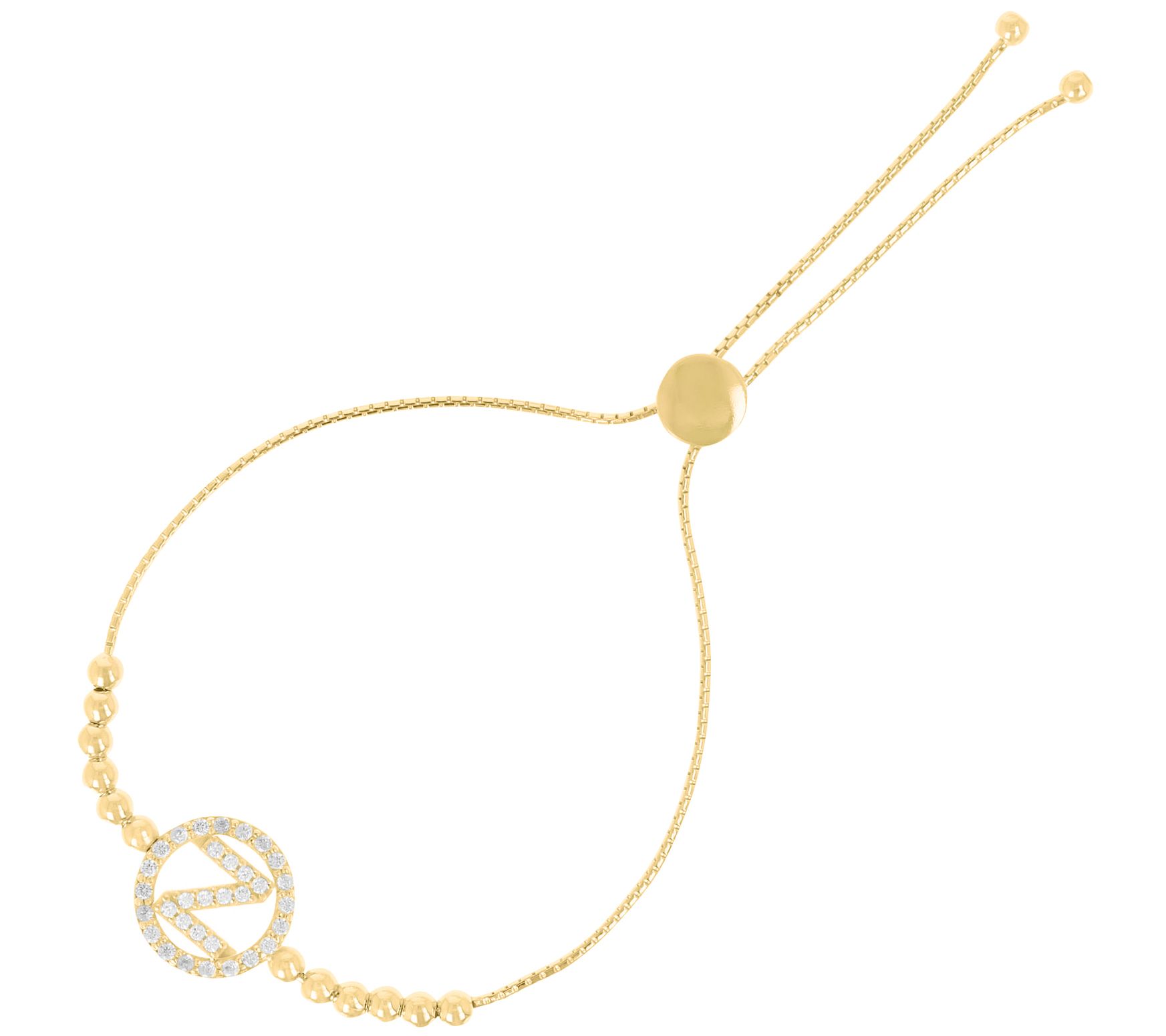 Diamonique Initial Adjustable Bracelet, 14K Gold Plated