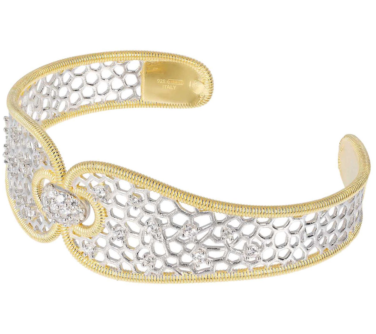 Genesi Two-Tone Sterling 1.00 cttw White T opaz Cuff