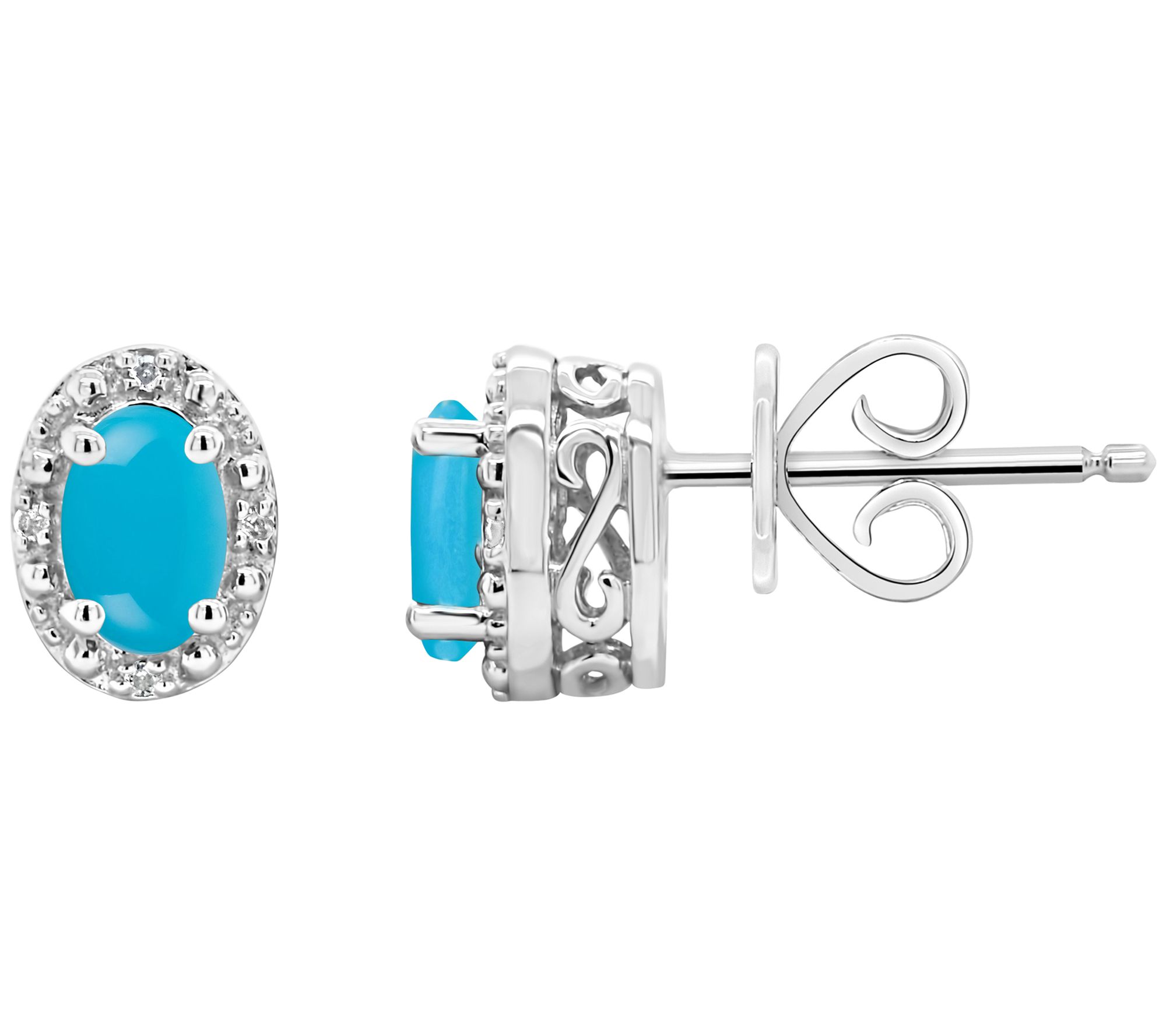 Affinity Gems Oval Turquoise & Diamond Earrings, Sterling