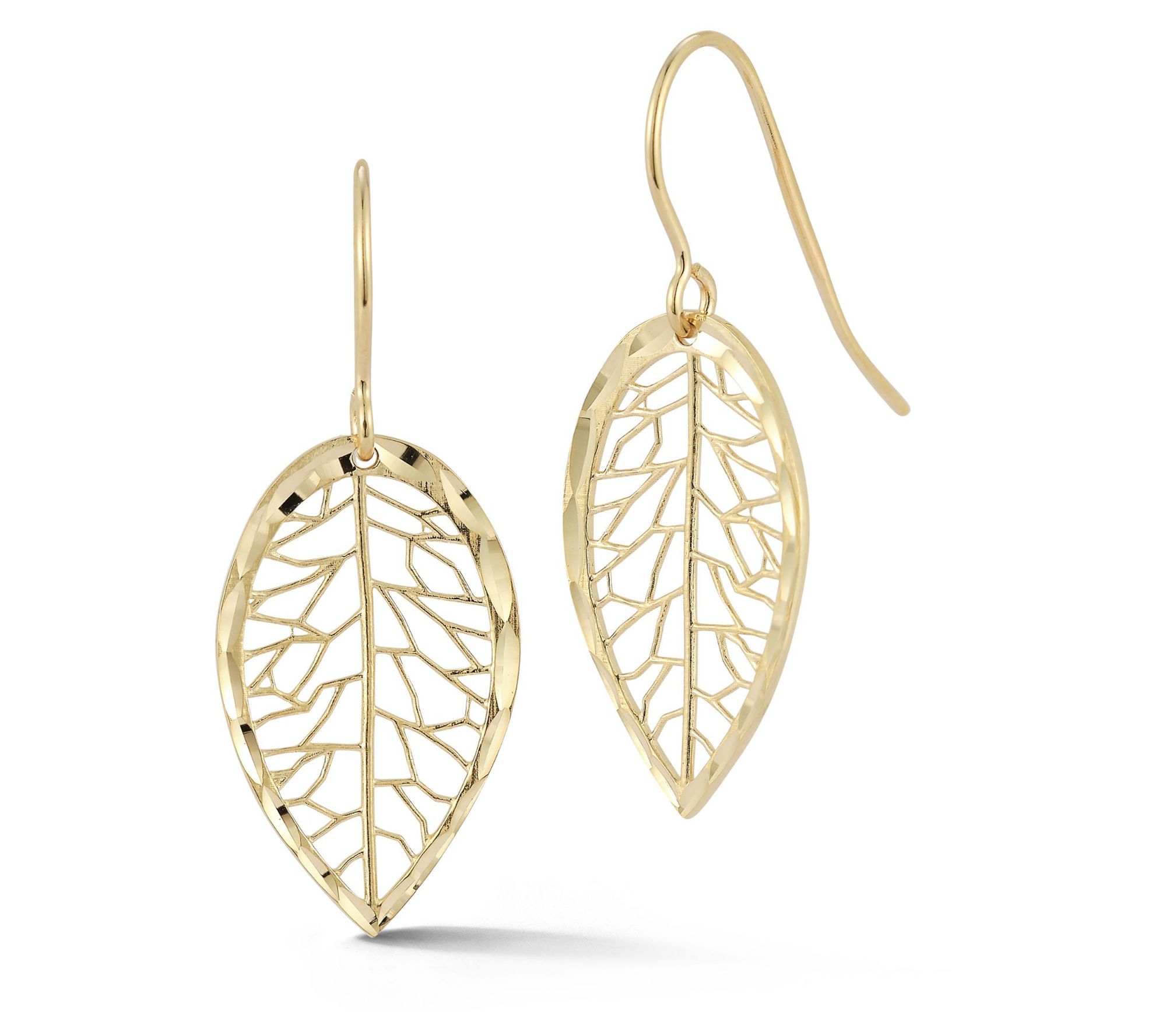 Luminosa Gold Openwork Leaf Dangle Earrings, 14K