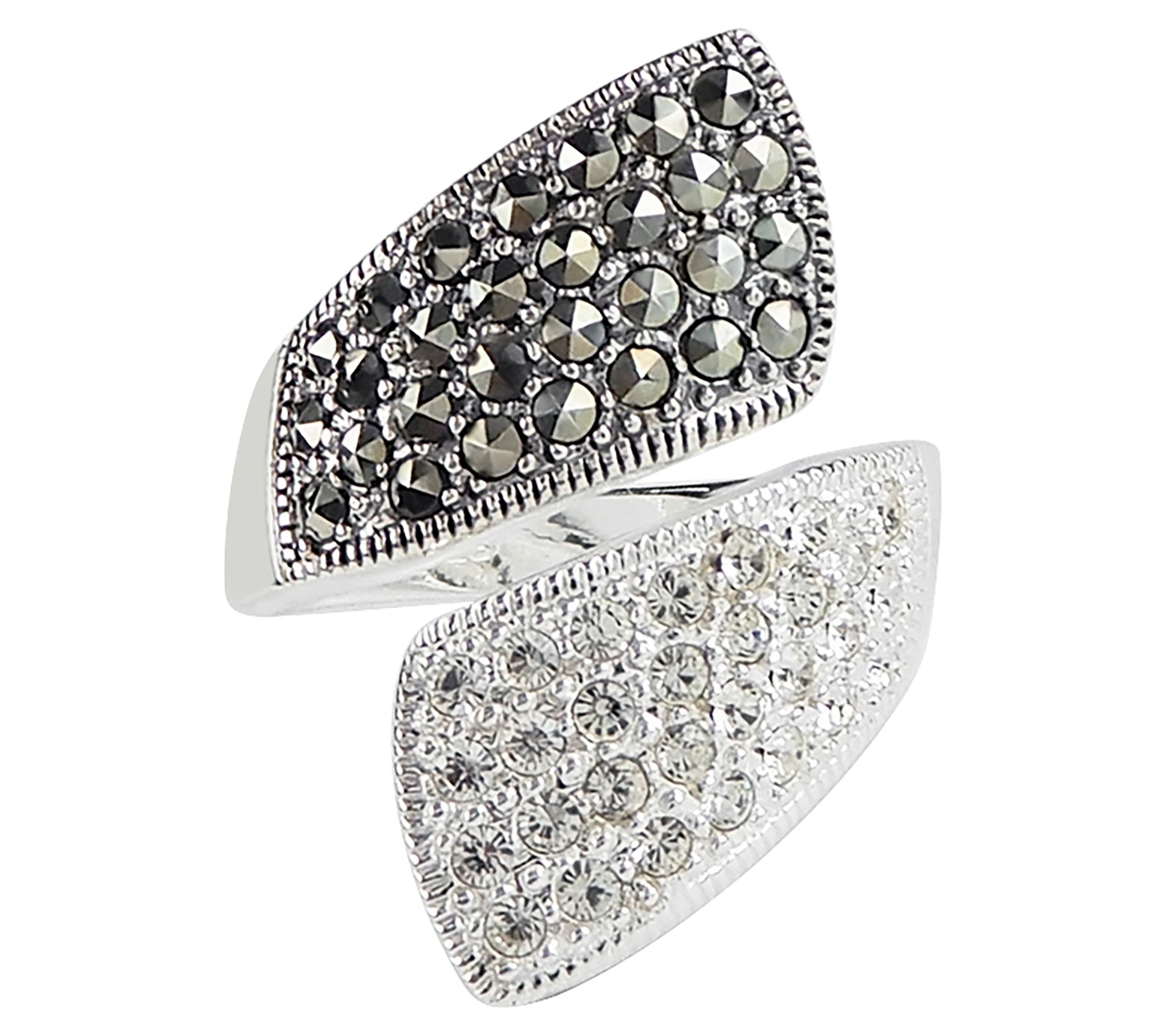 Suspicion Sterling Silver Marcasite & Crystal Bypass Ring