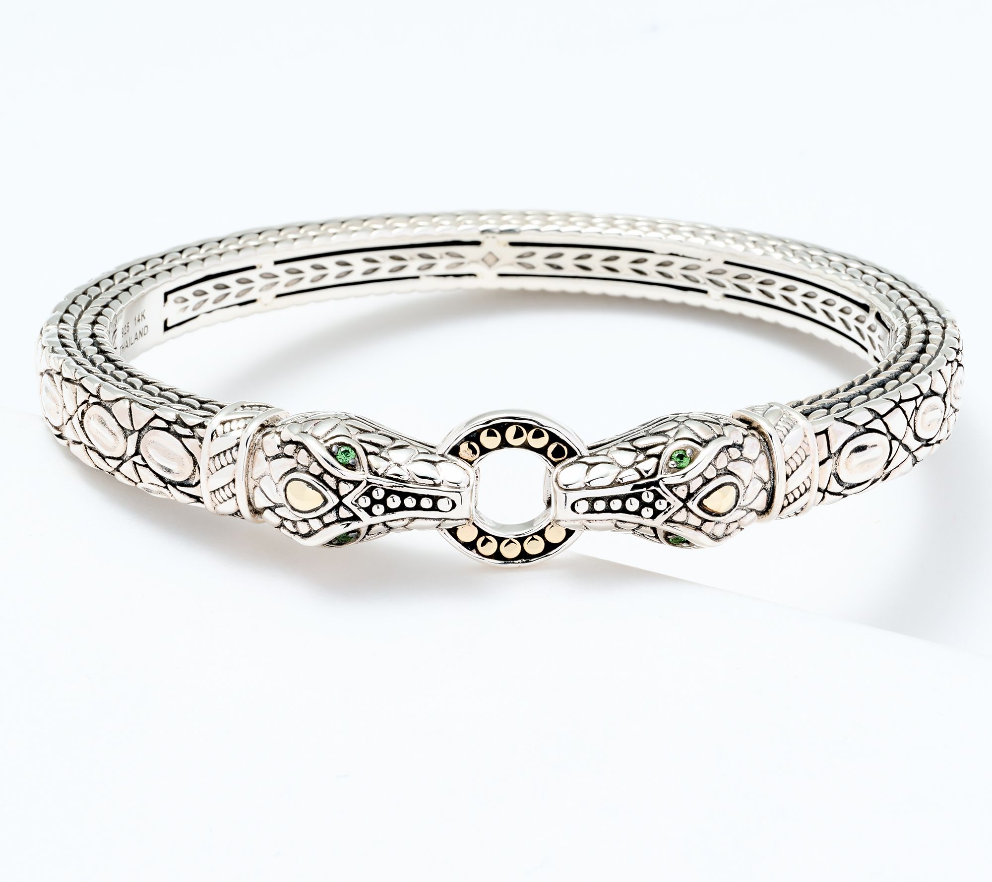 JAI Sterling & 14K Figurative Bangle Bracelet, 31.9g
