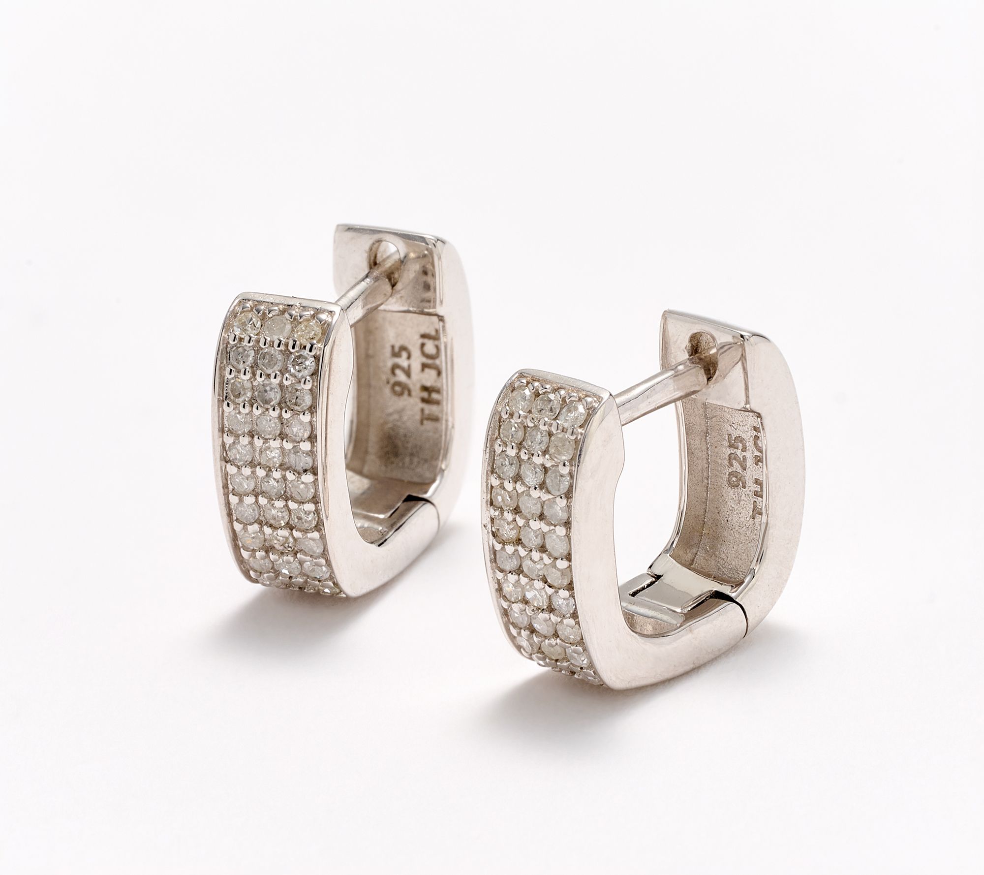 Accents by Affinity Square Pave Huggie Hoops, 0.23cttw, Sterl