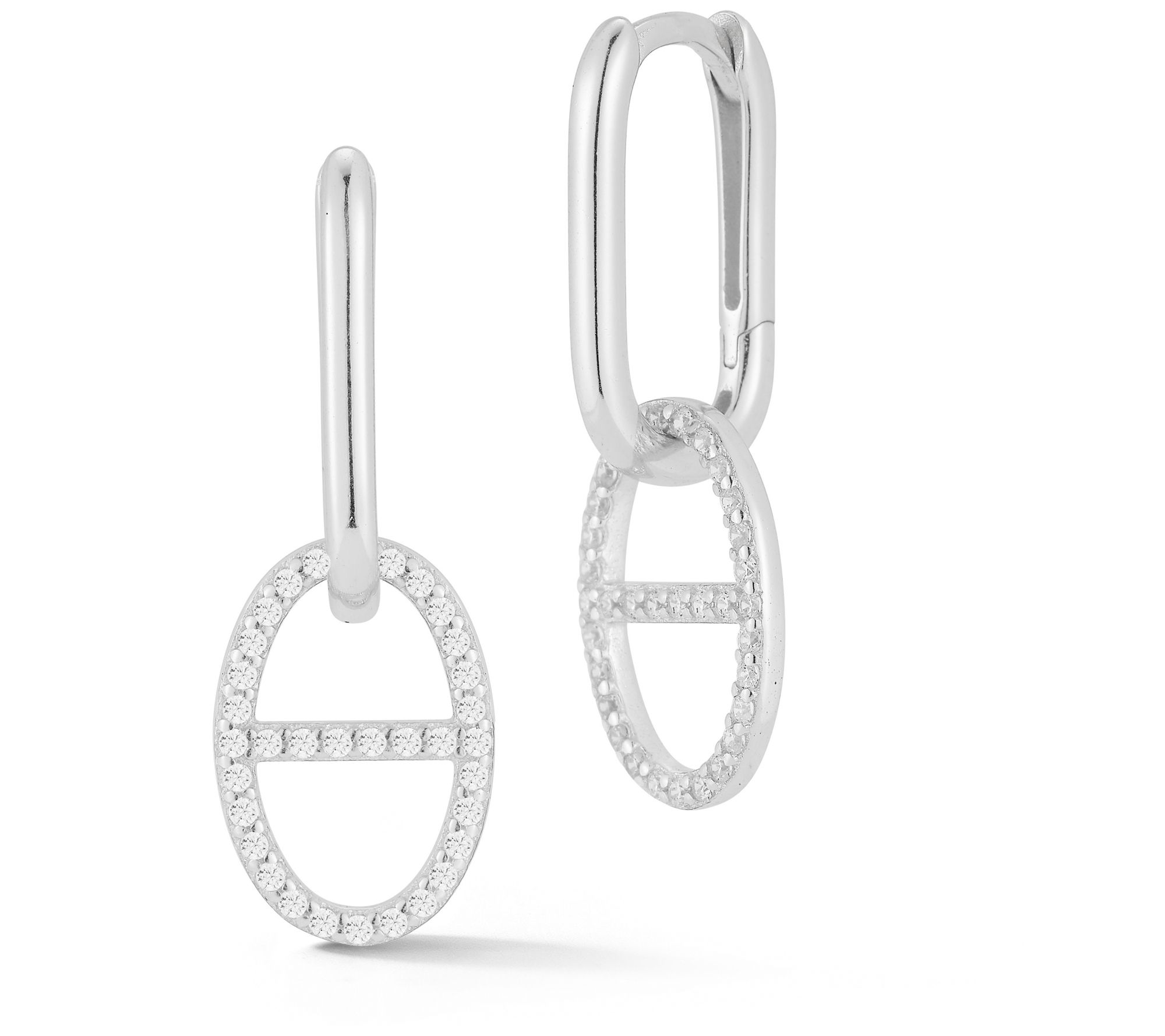 Sterlina Silver Pave Mariner Link Charm Earrings, Sterling