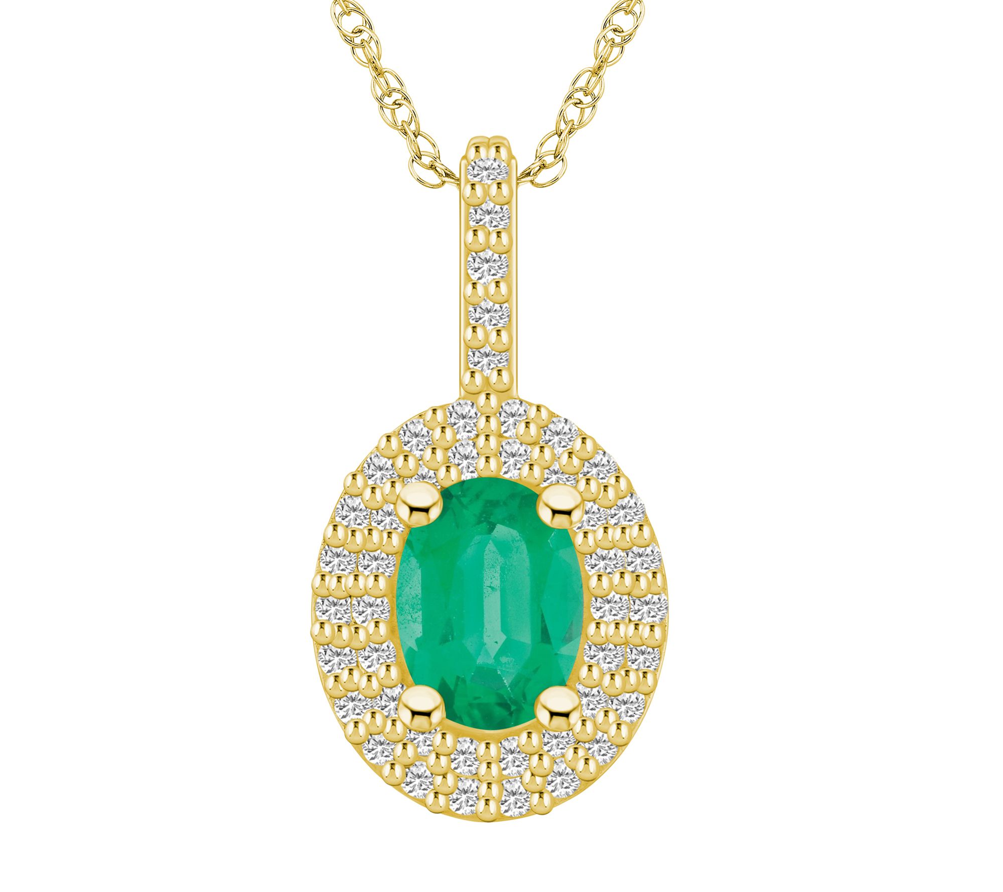 Affinity Gems Oval Emerald & Diamond Halo Necklace, 14K Gold