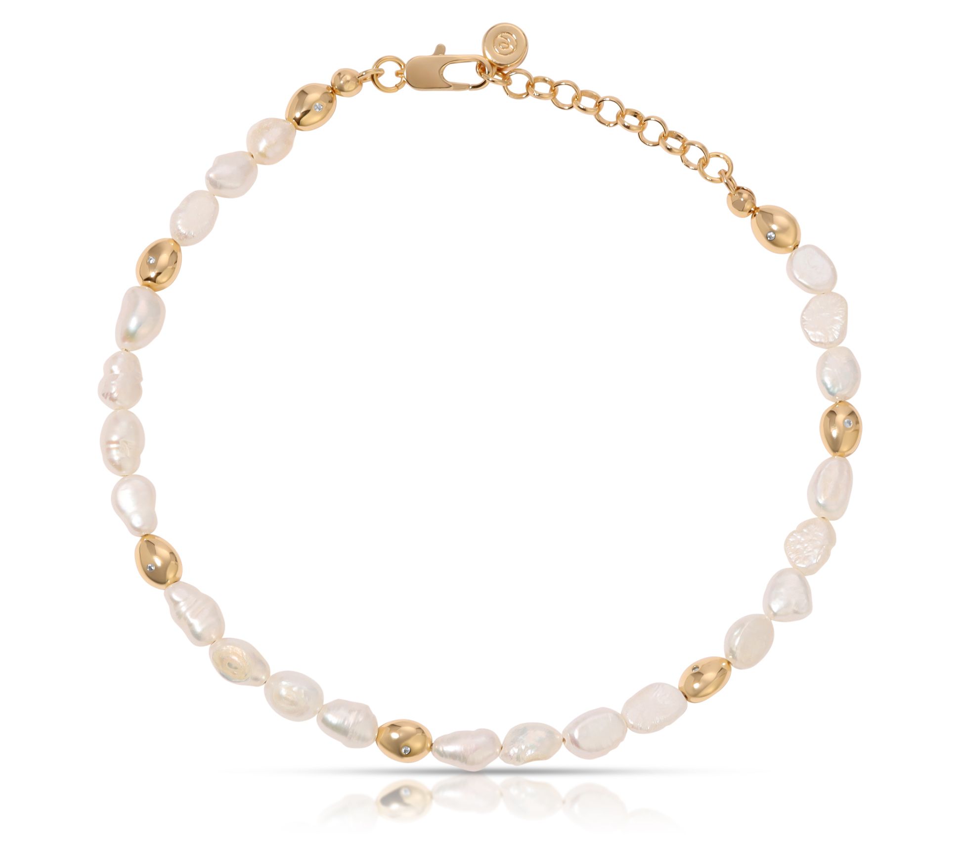 Ettika Cultured Pearl Polished Pebble Ankle Bracelet