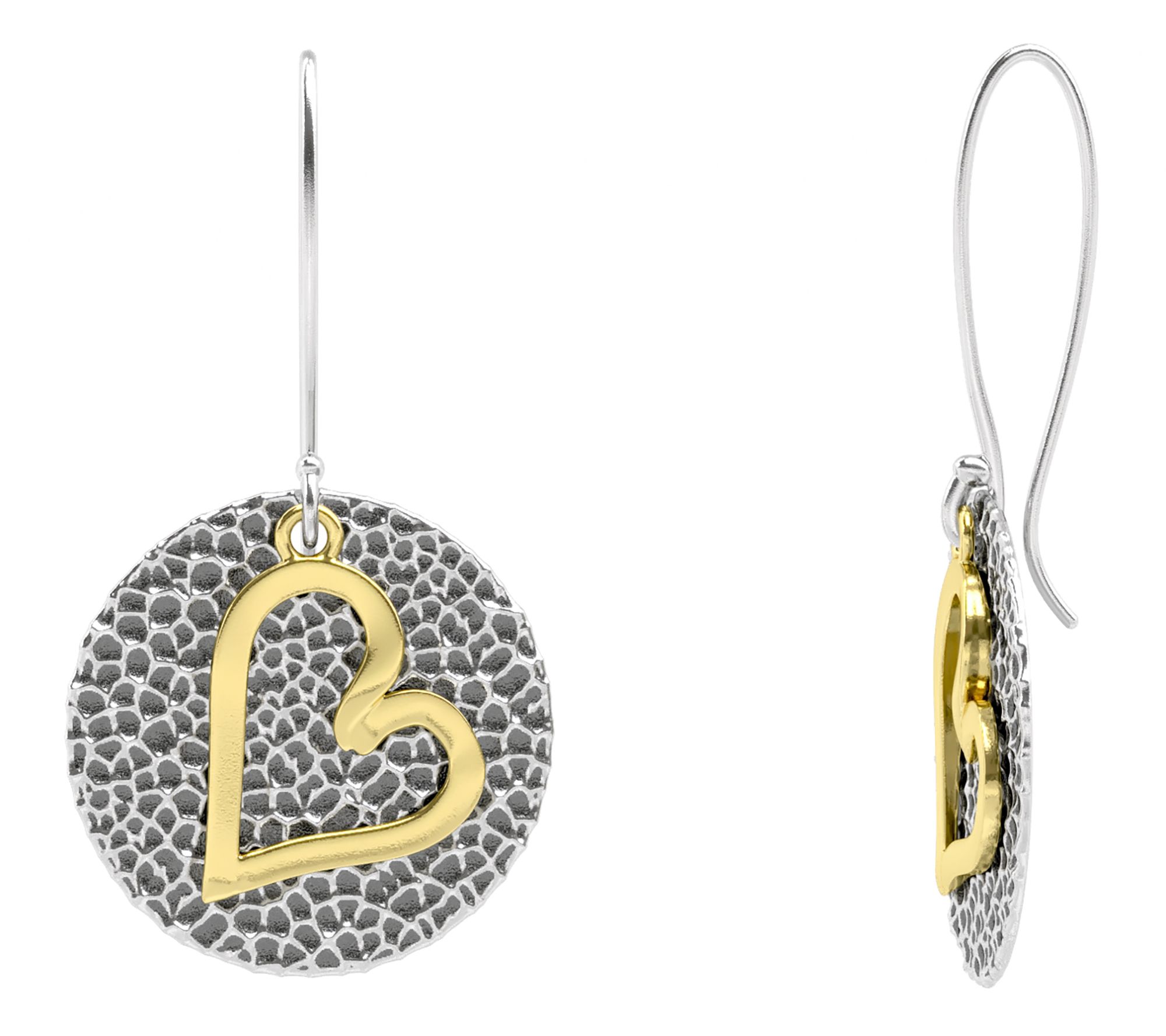 Or Paz Hammered Two-Tone Heart Disc Dangle Earrings