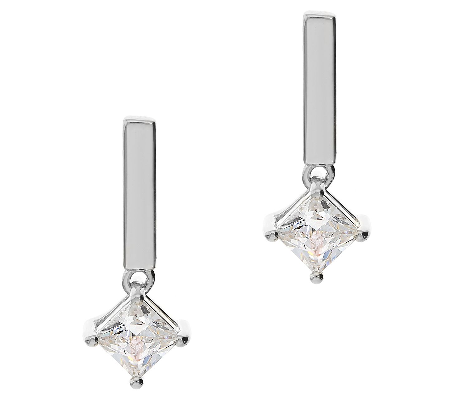 Diamonique 1.50 cttw Princess Cut Dangle Earrings, Sterling