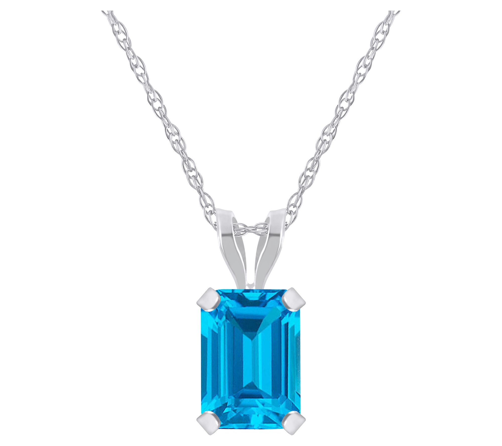 Affinity Gems Emerald Cut Gemstone Necklace, 10K White Gold