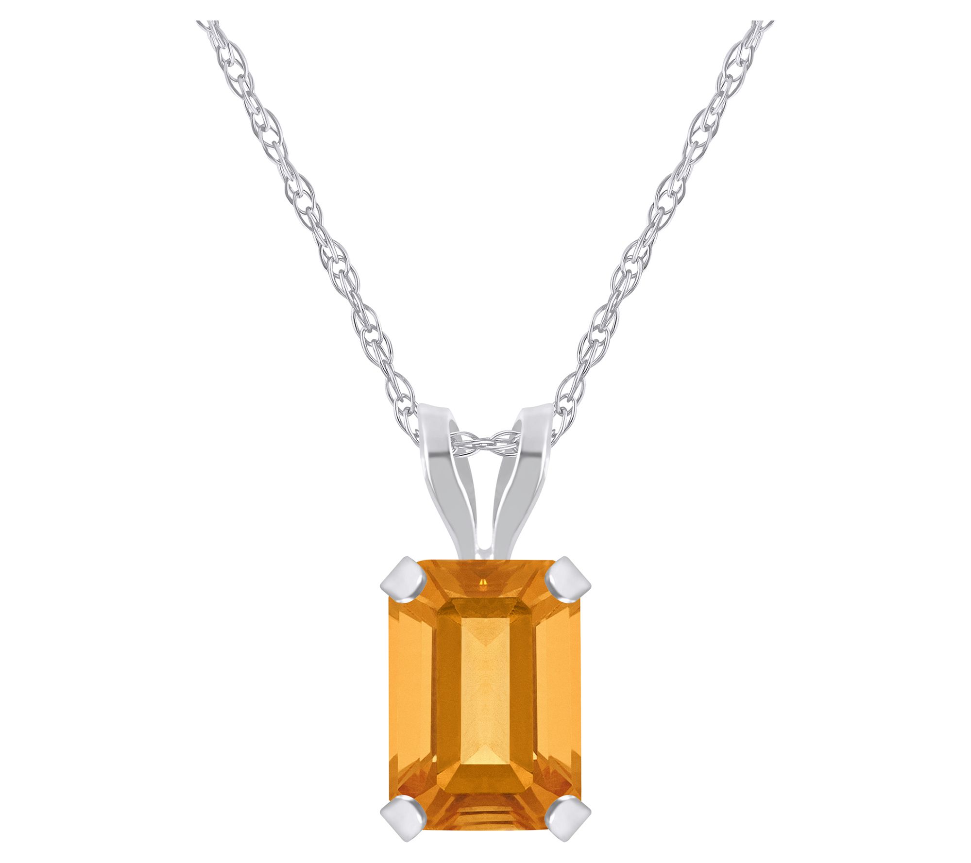 Affinity Gems Emerald Cut Gemstone Necklace, 10K White Gold