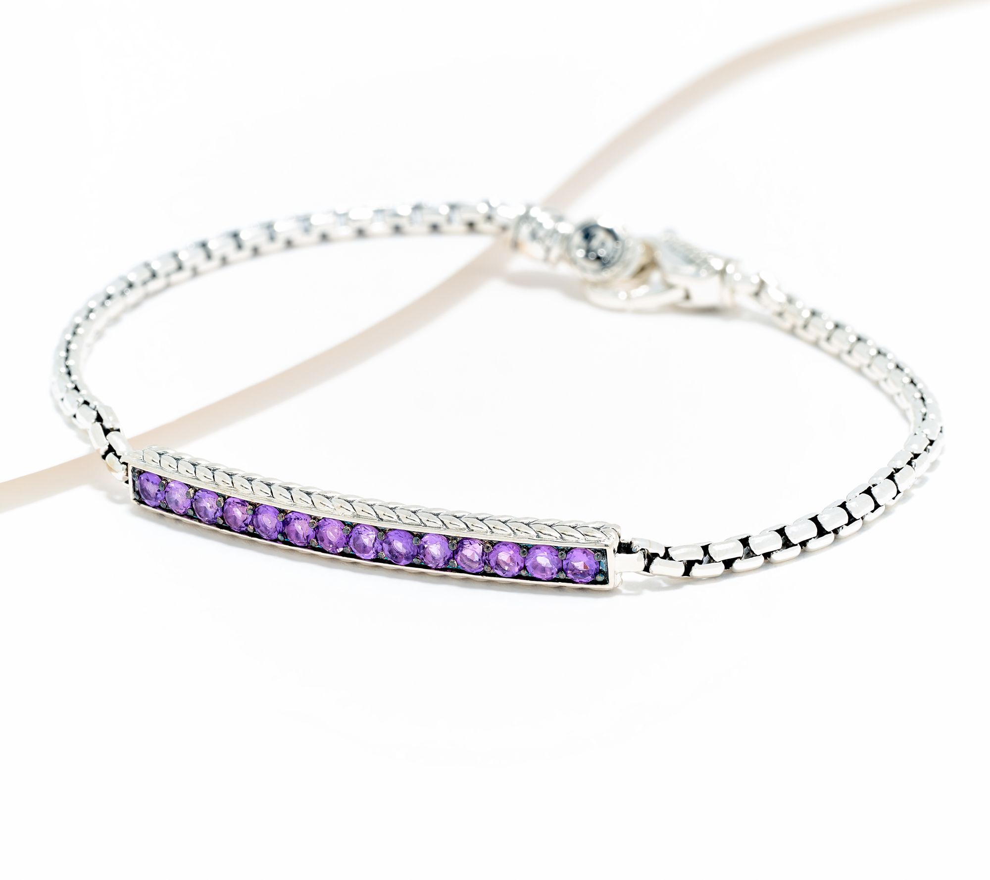 JAI Sterling Silver Gemstone Link Box Chain Bracelet
