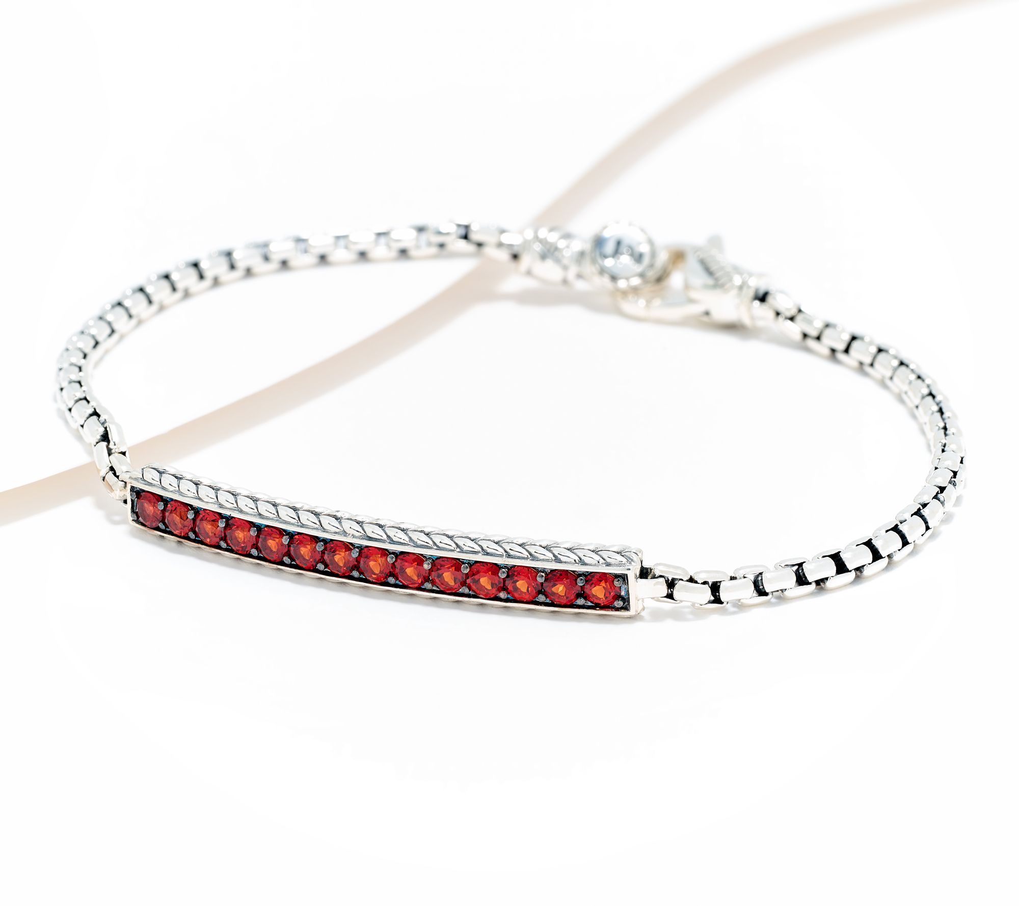 JAI Sterling Silver Gemstone Link Box Chain Bracelet