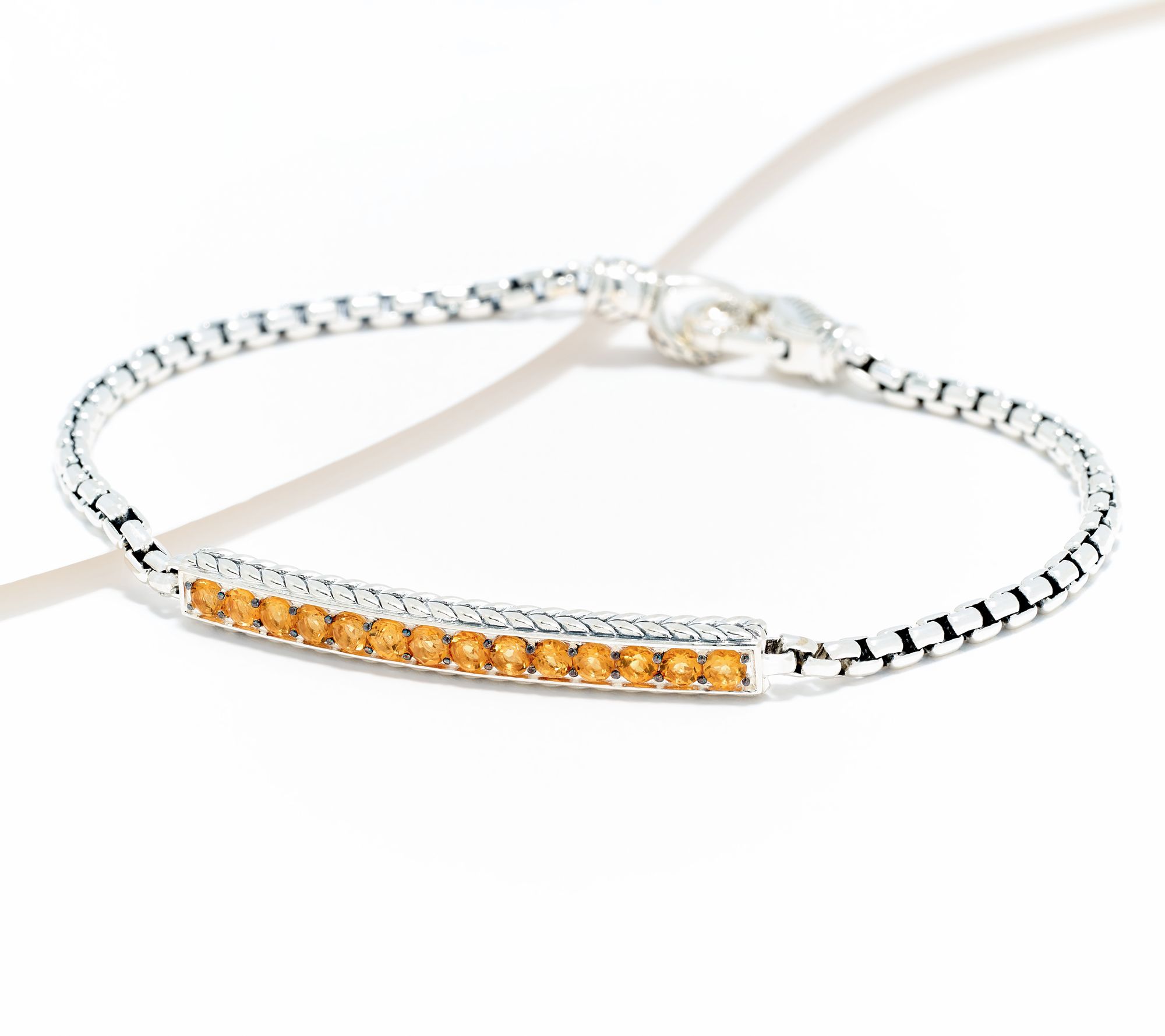 JAI Sterling Silver Gemstone Link Box Chain Bracelet