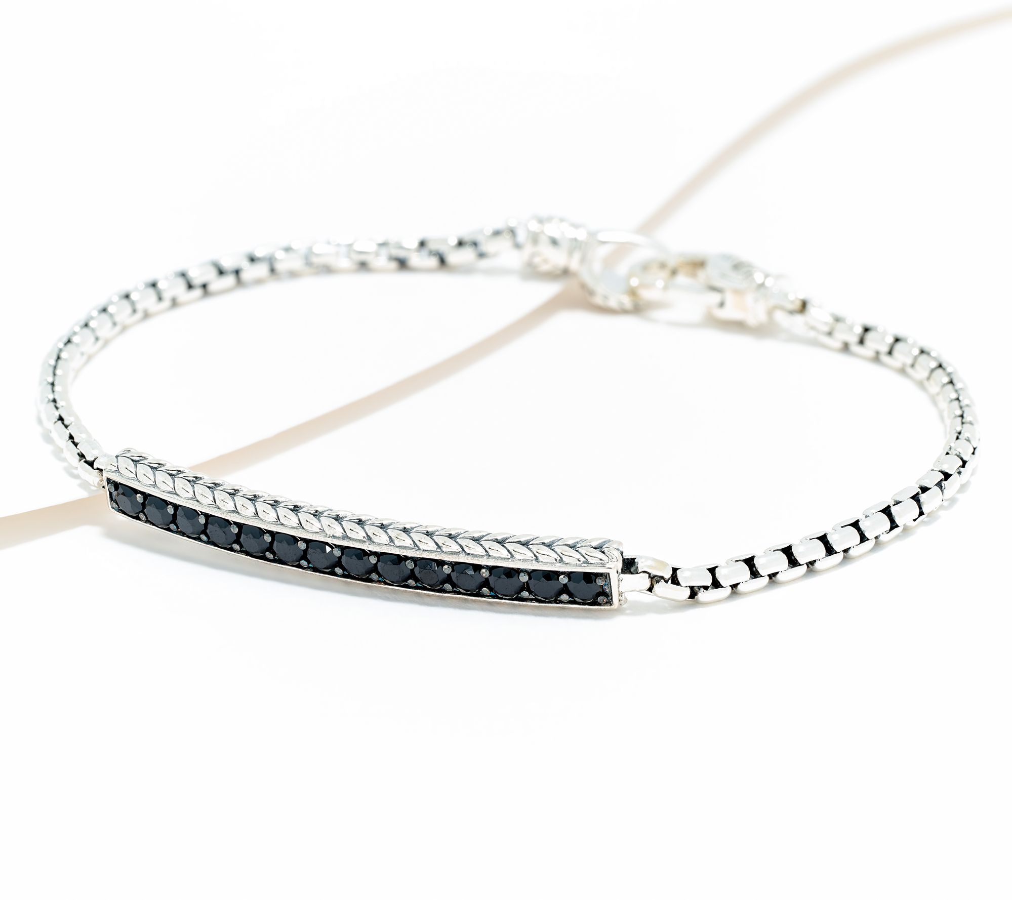 JAI Sterling Silver Gemstone Link Box Chain Bracelet