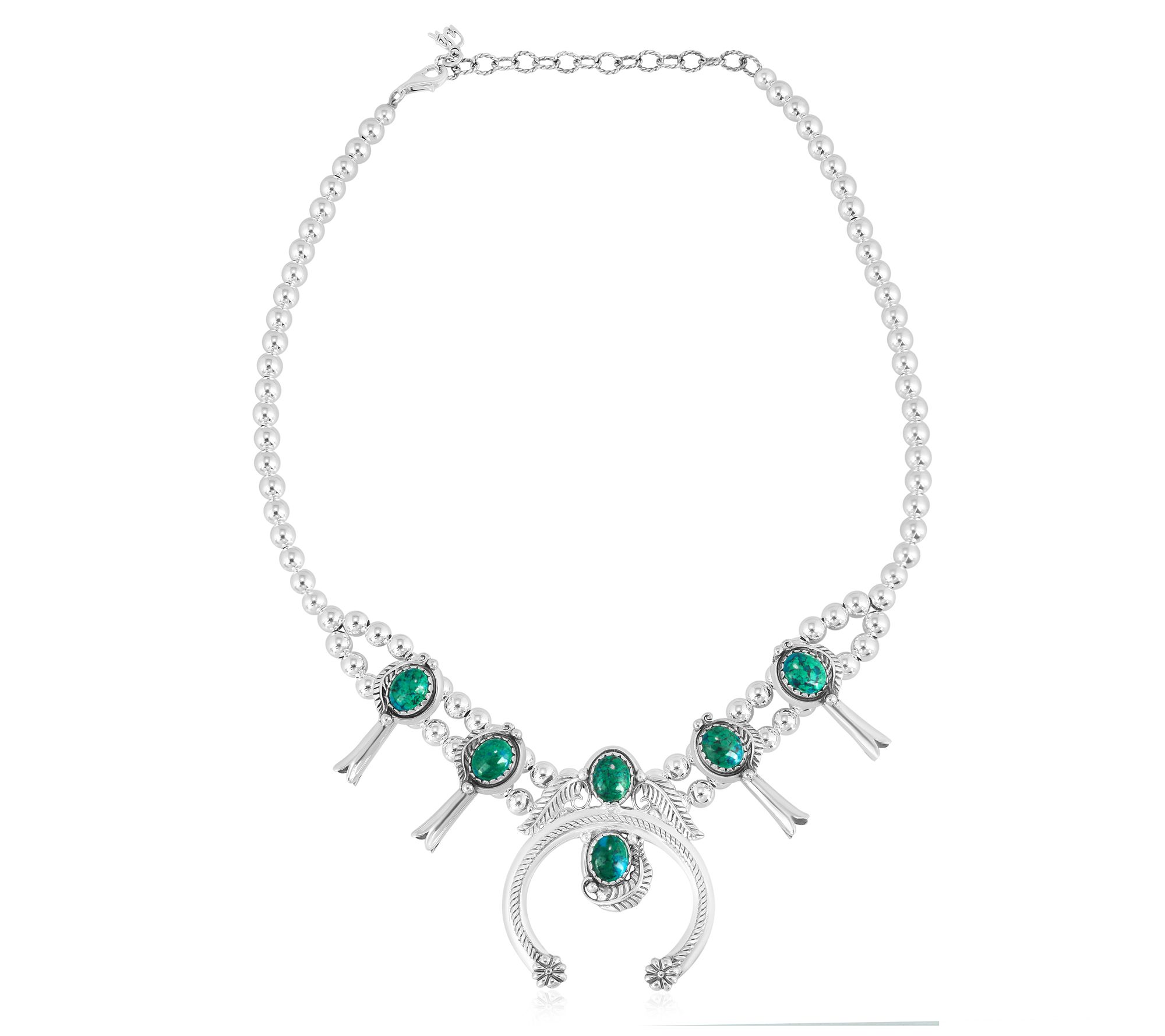 American West Sterling Chrysocolla Squash Blossom Necklace