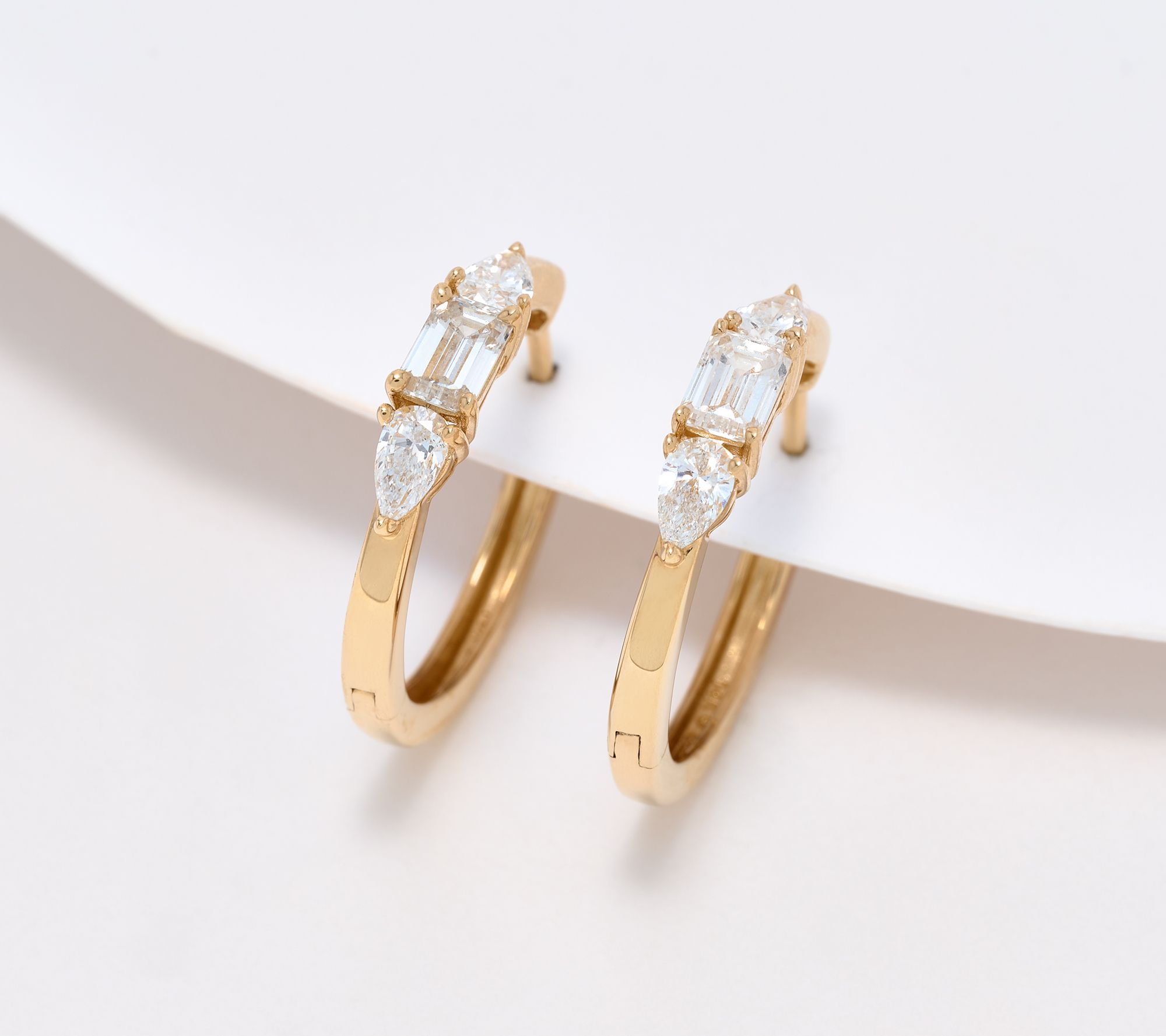 "As Is" Fire Light Lab Grown Diamond Pear & Emerald 1 cttw Hoops, 14K