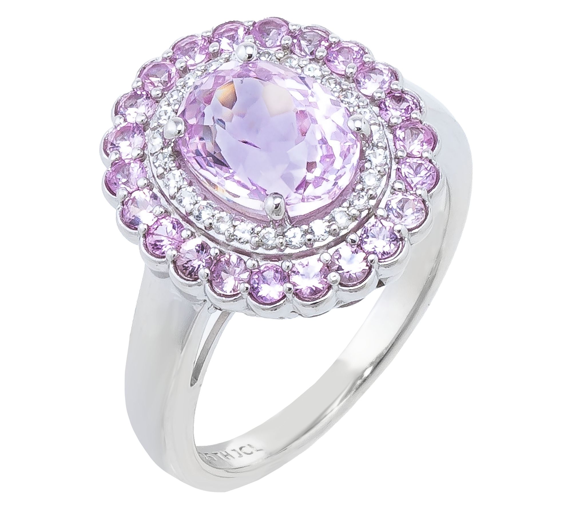 Affinity Gems Kunzite & Pink Sapphire Halo Ring, Sterling