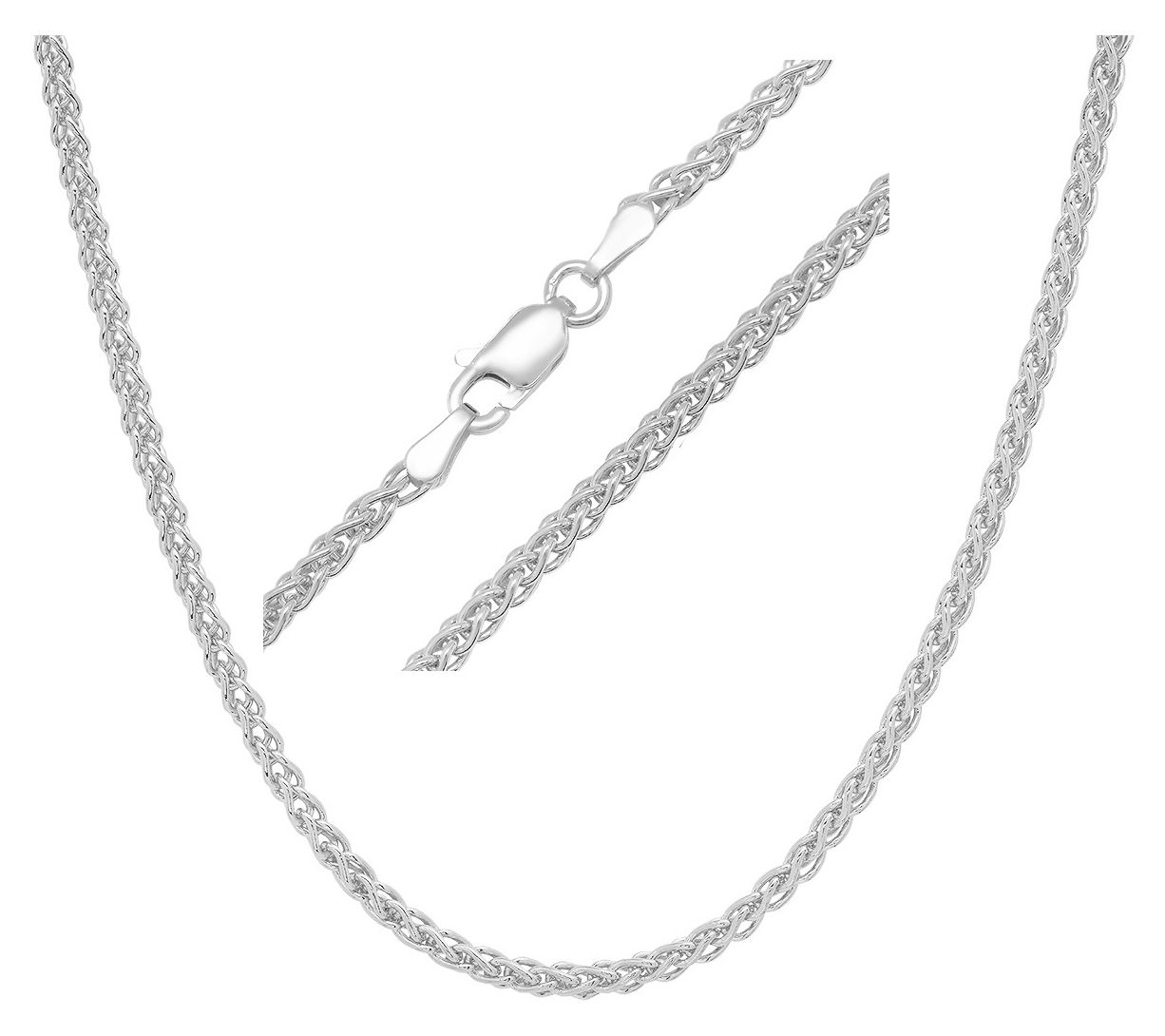 Italian Silver Unisex Foxtail Wheat Chain Necklace, Sterling