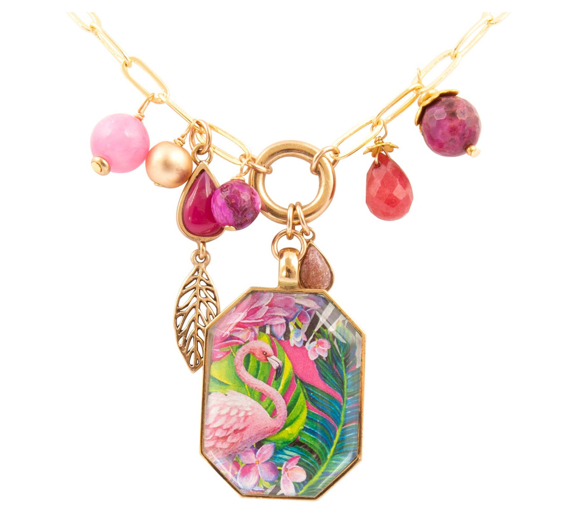 Barse Artisan Crafted Scenic Flamingo Pink Agate Necklace