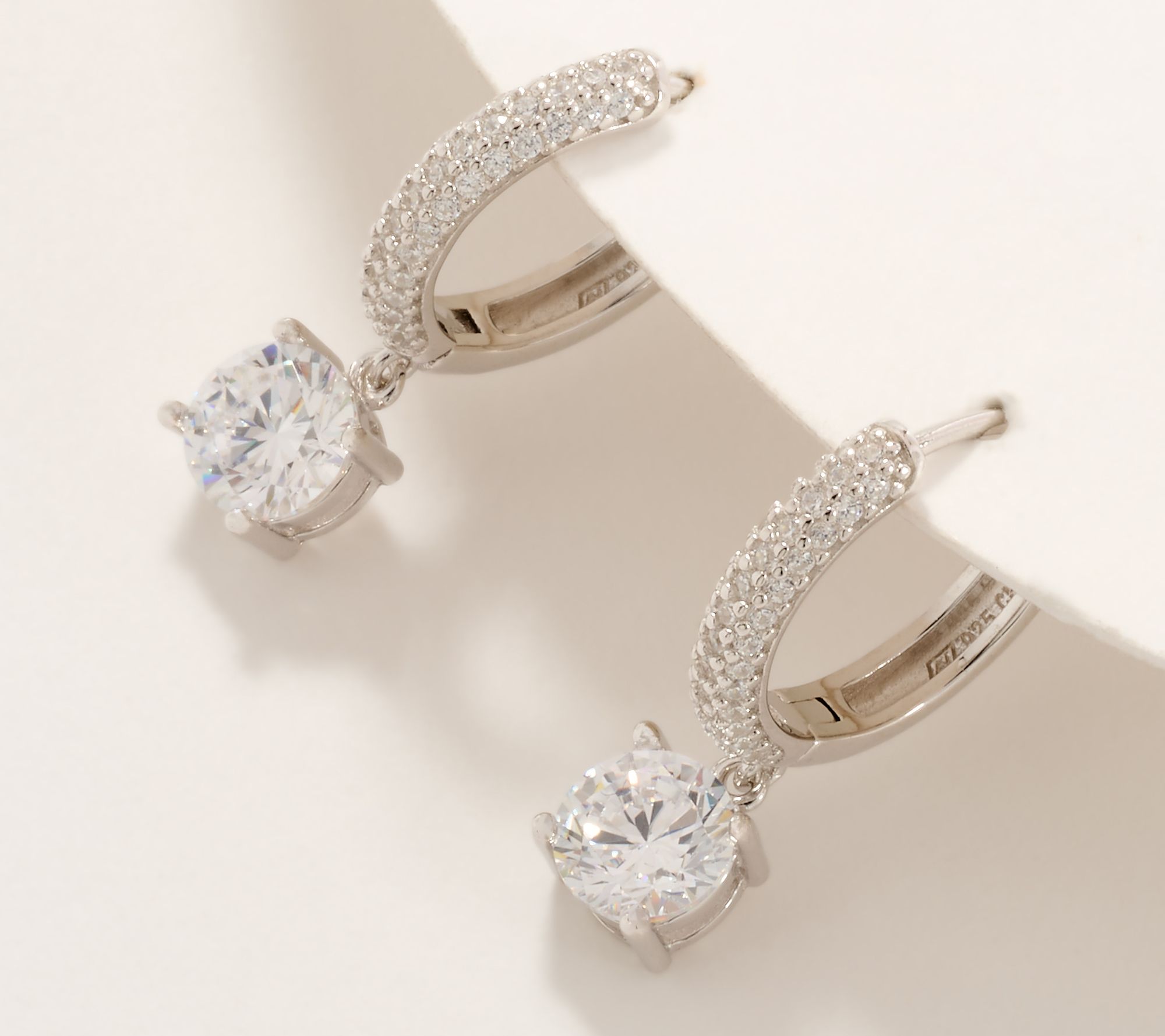 Diamonique Classics Pave Hoop with Dangle Stone Earrings